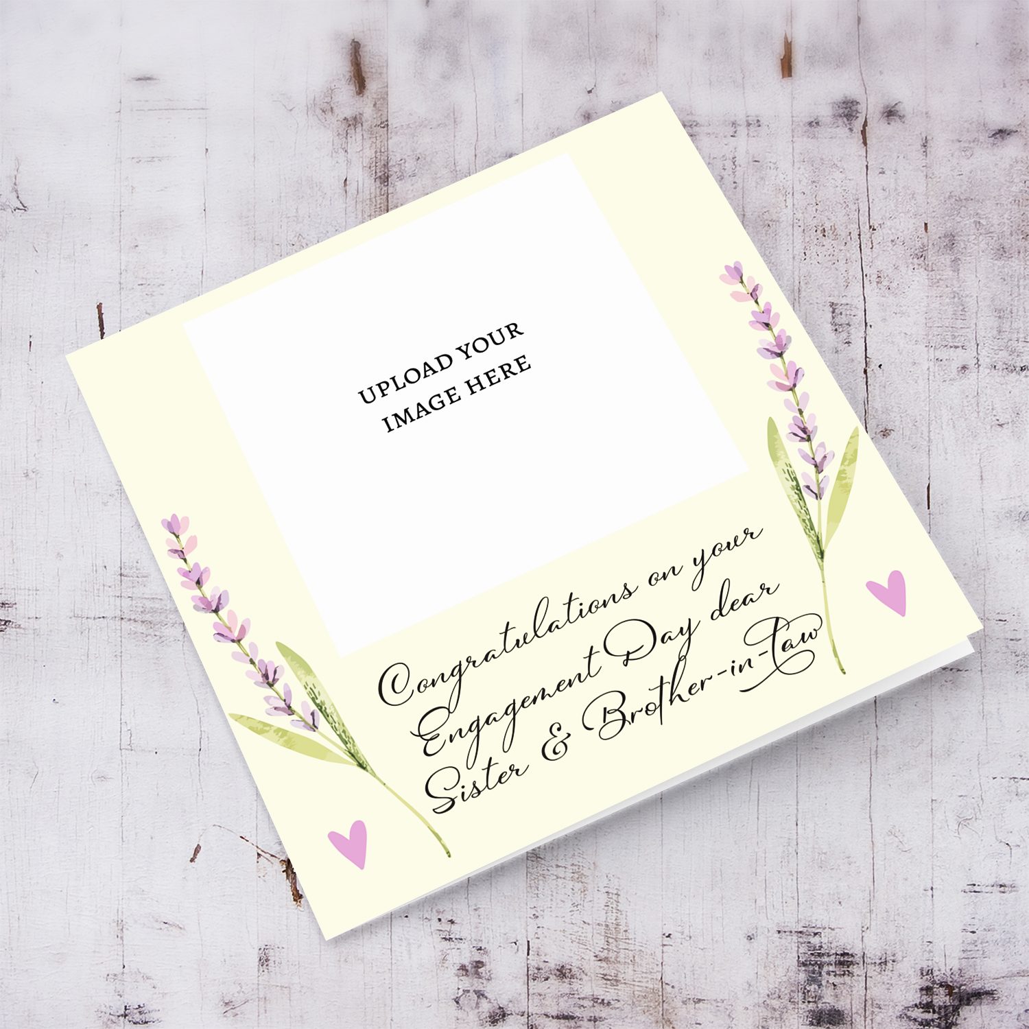 Light cream background with dainty lilac / pink florals photo Engagement card for sister and brother-in-law in English