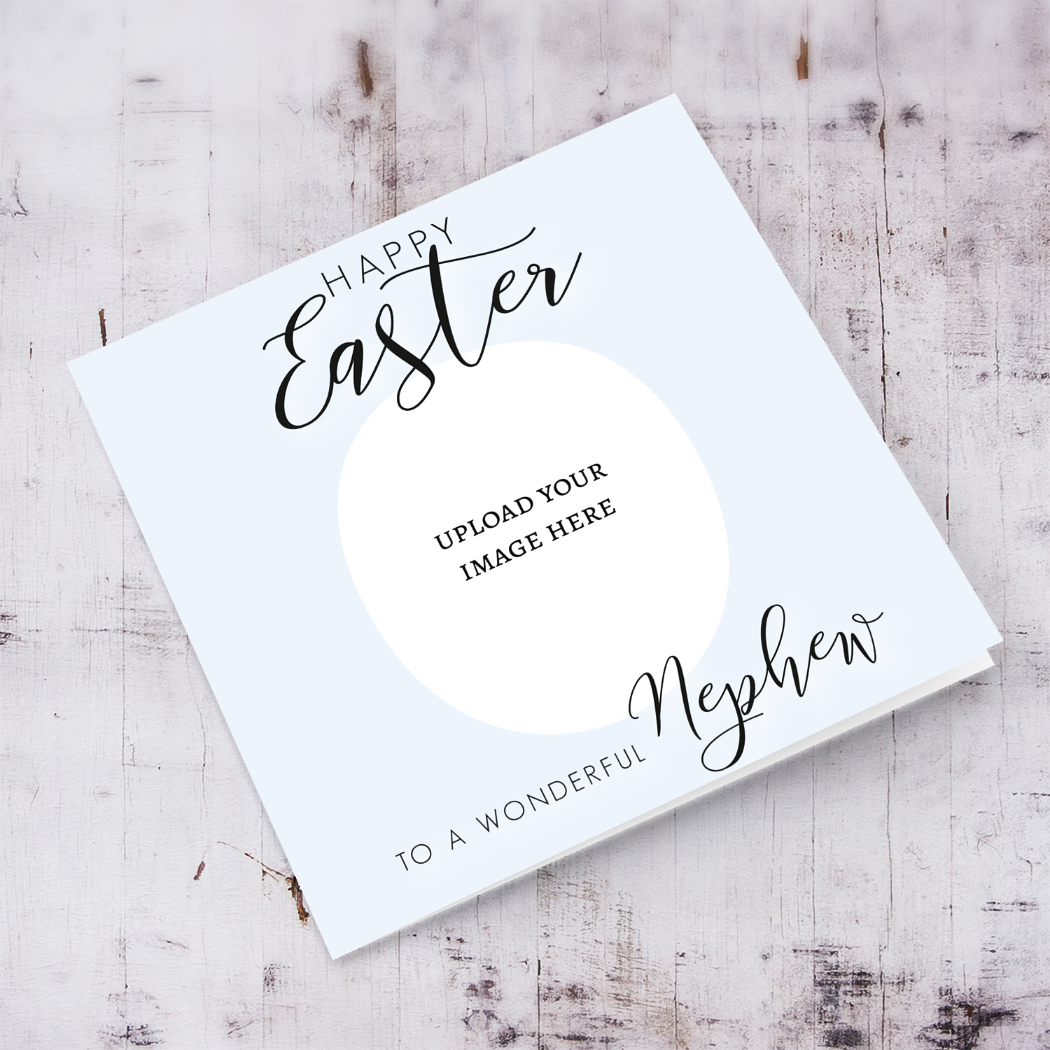 Nephew photo Easter card in light blue background in English