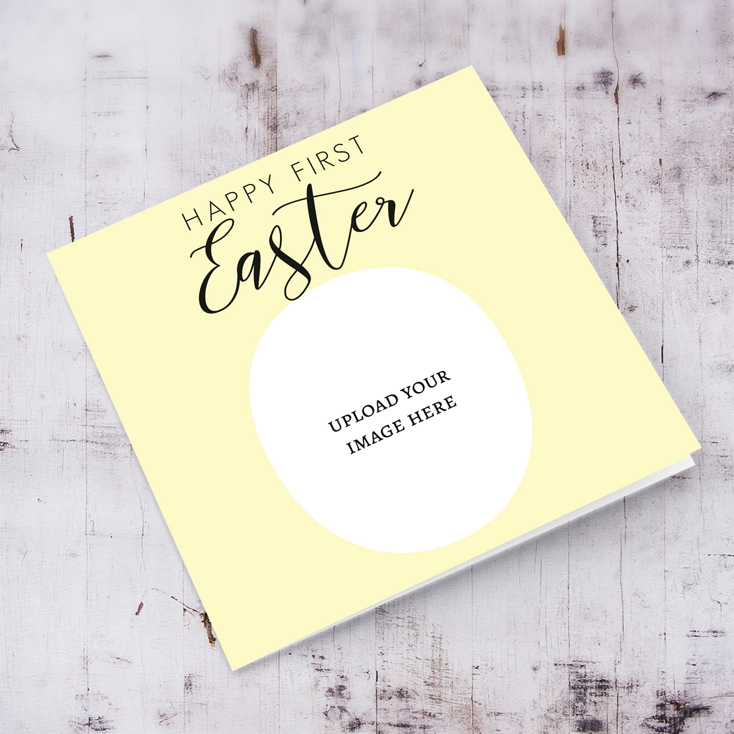 First Easter photo card in light yellow background in English (Unisex)