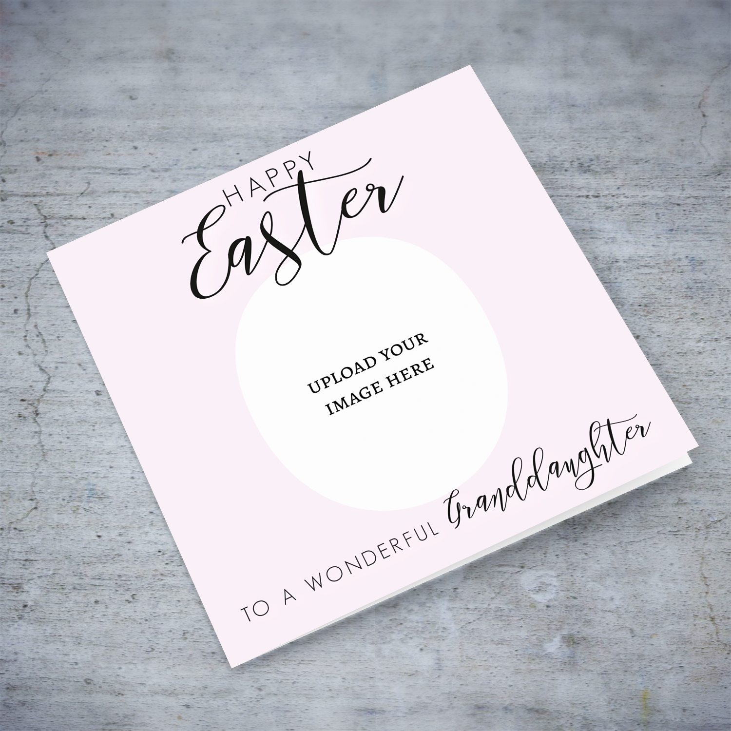 Granddaughter photo Easter card in light pink background in English