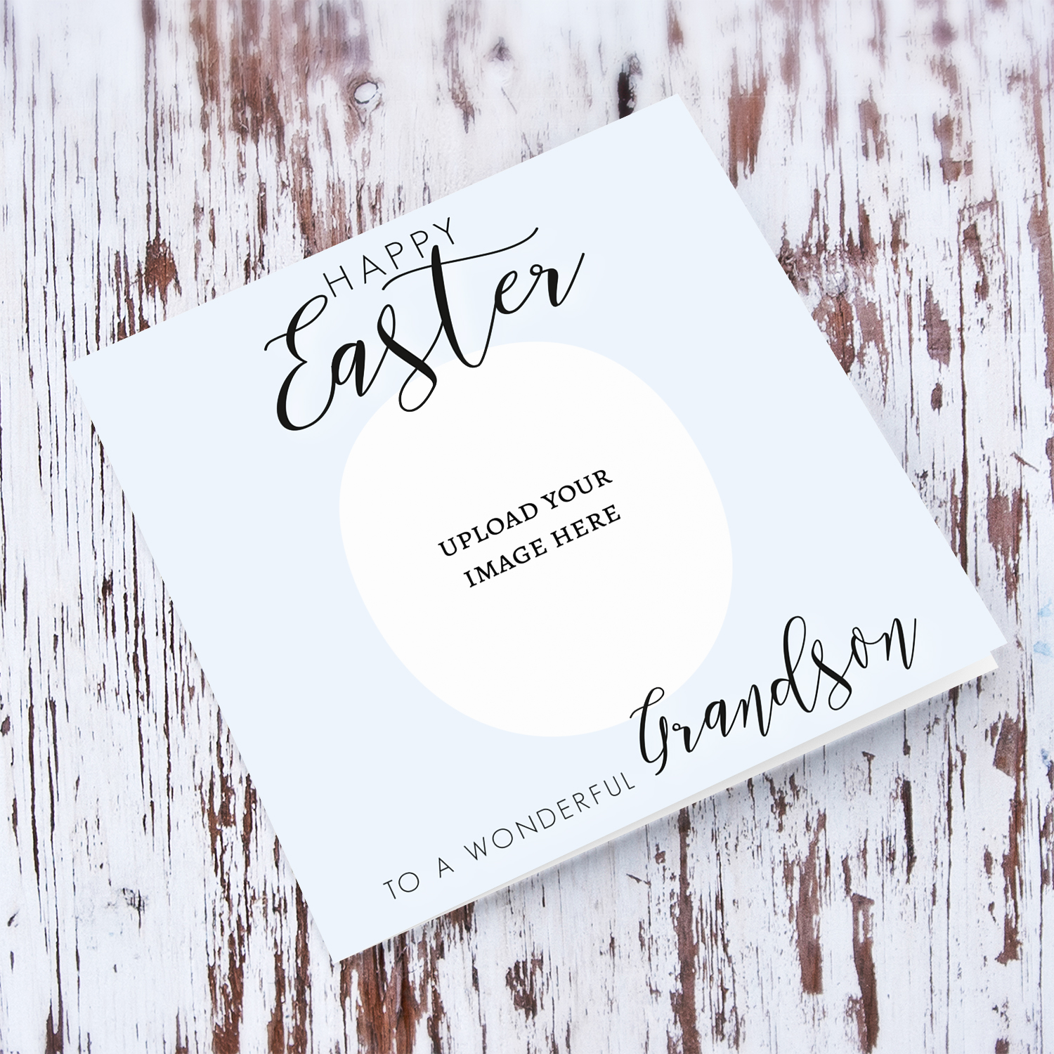 Grandson photo Easter card in light blue background in English