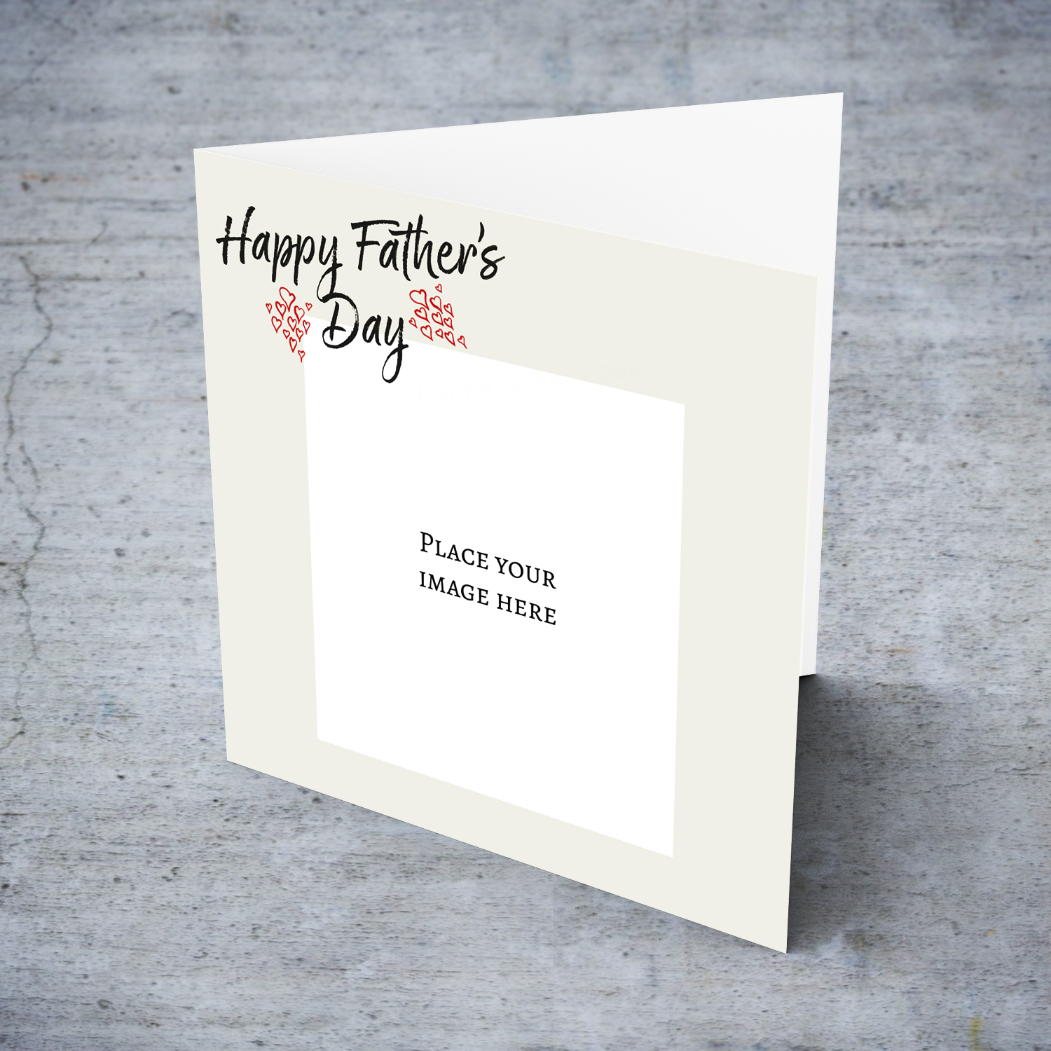 Minimalistic father's day photo card with red hearts in English