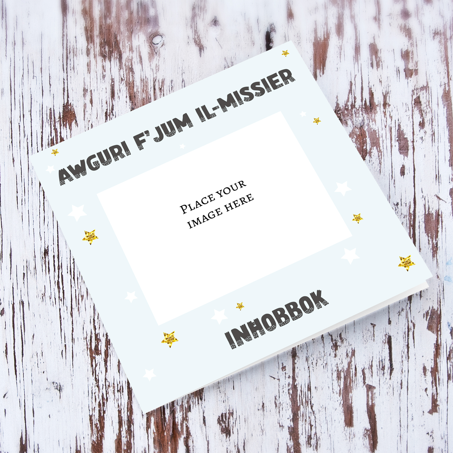 Light blue Background Father's Day Photo card with stars in Maltese