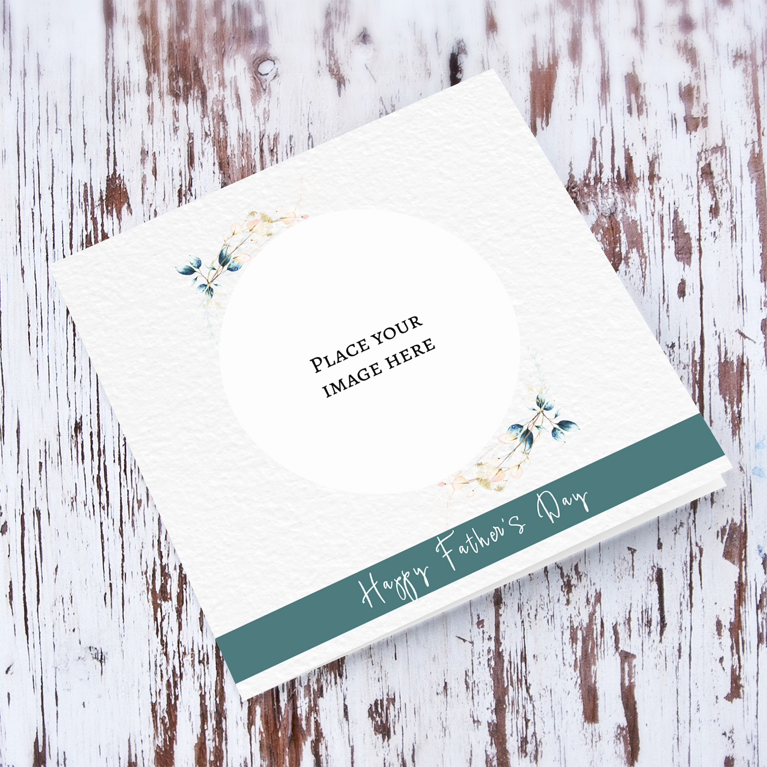 Elegant father's day photo card in English with dark green/gray sash