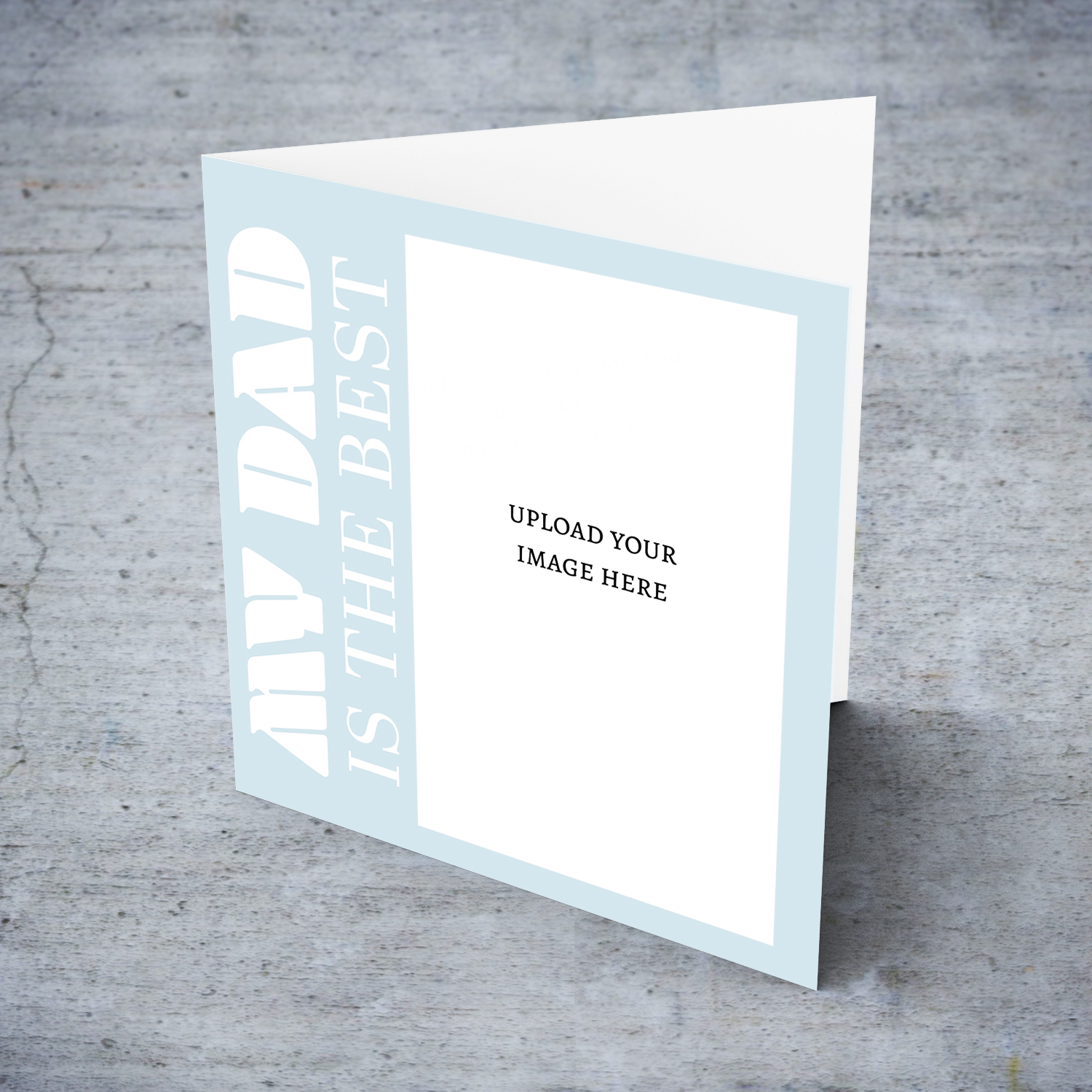 My Dad IS THE BEST - Father's Day photo card in white text and blue / gray background in English