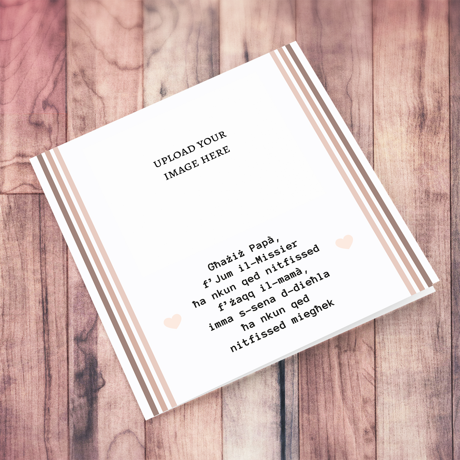 A photo father's day card for a daddy to be, in neutral colours and in Maltese
