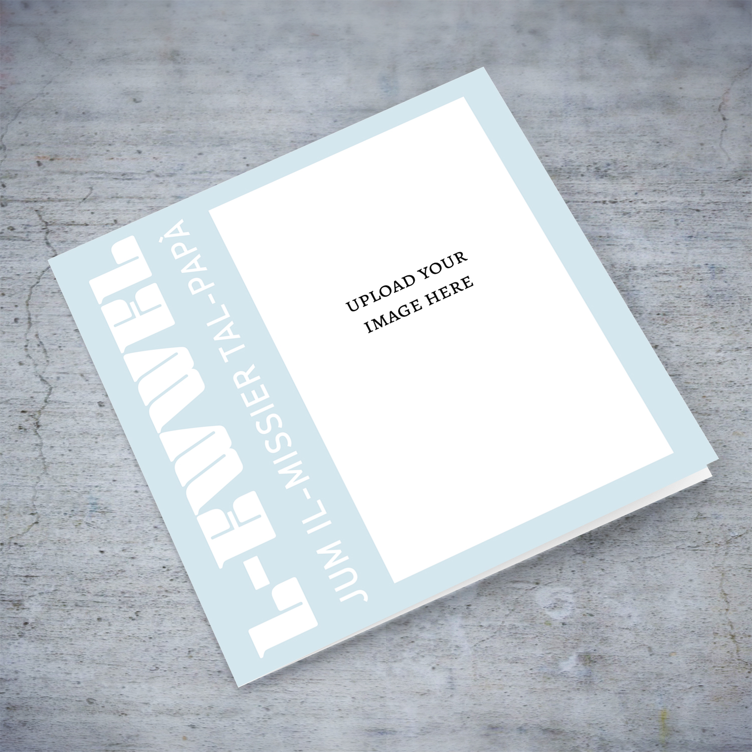 First father's day photo card in light blue background and white text with a cute message from BABY BOY (Maltese) 