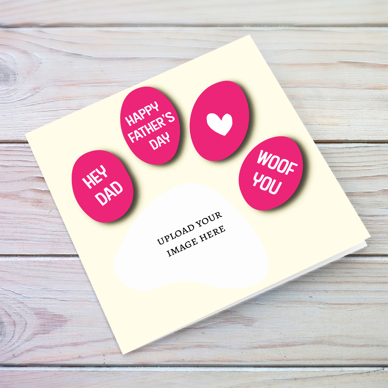 A cute paw themed photo father's day card in pink print in English