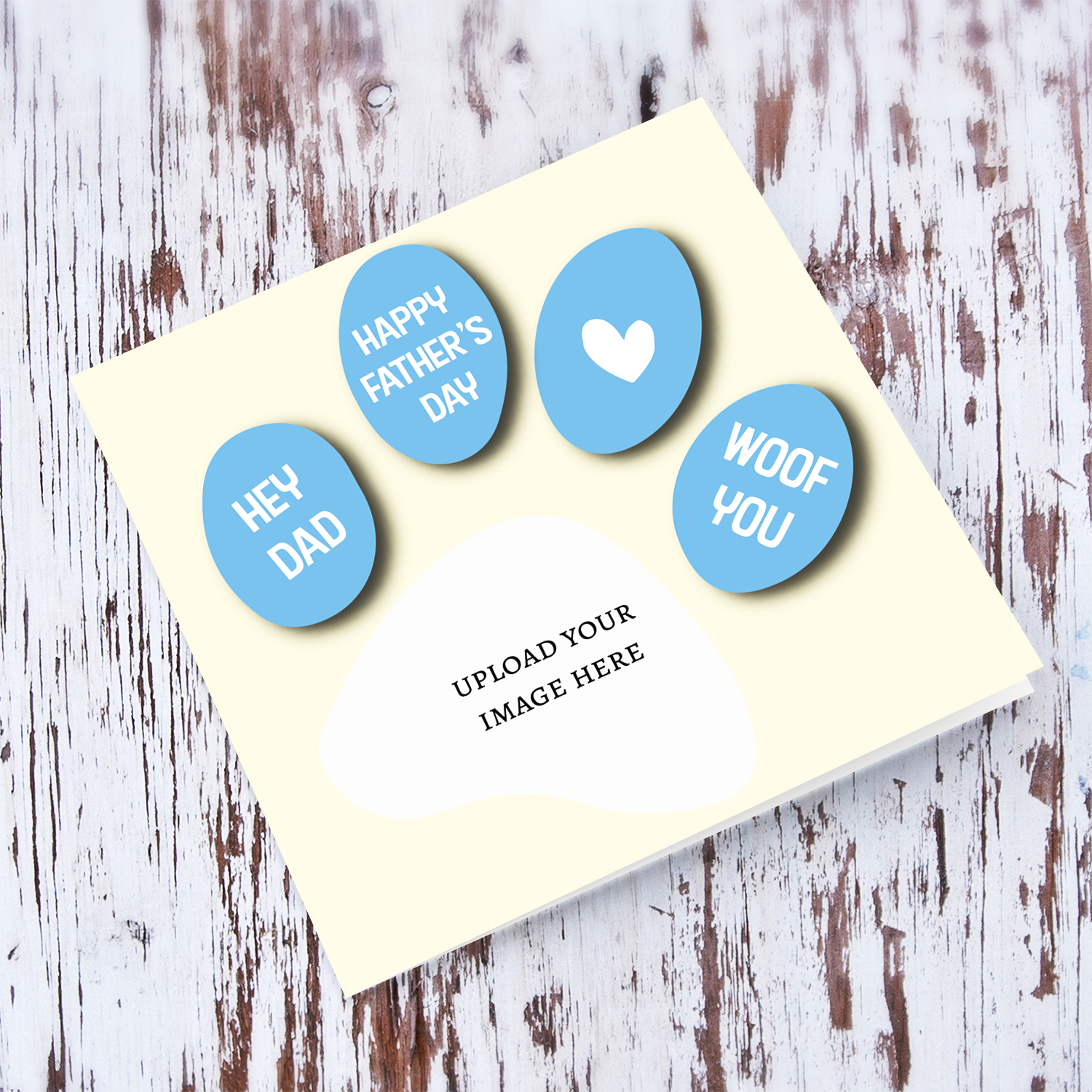 A cute paw themed photo father's day card in light blue print in English 