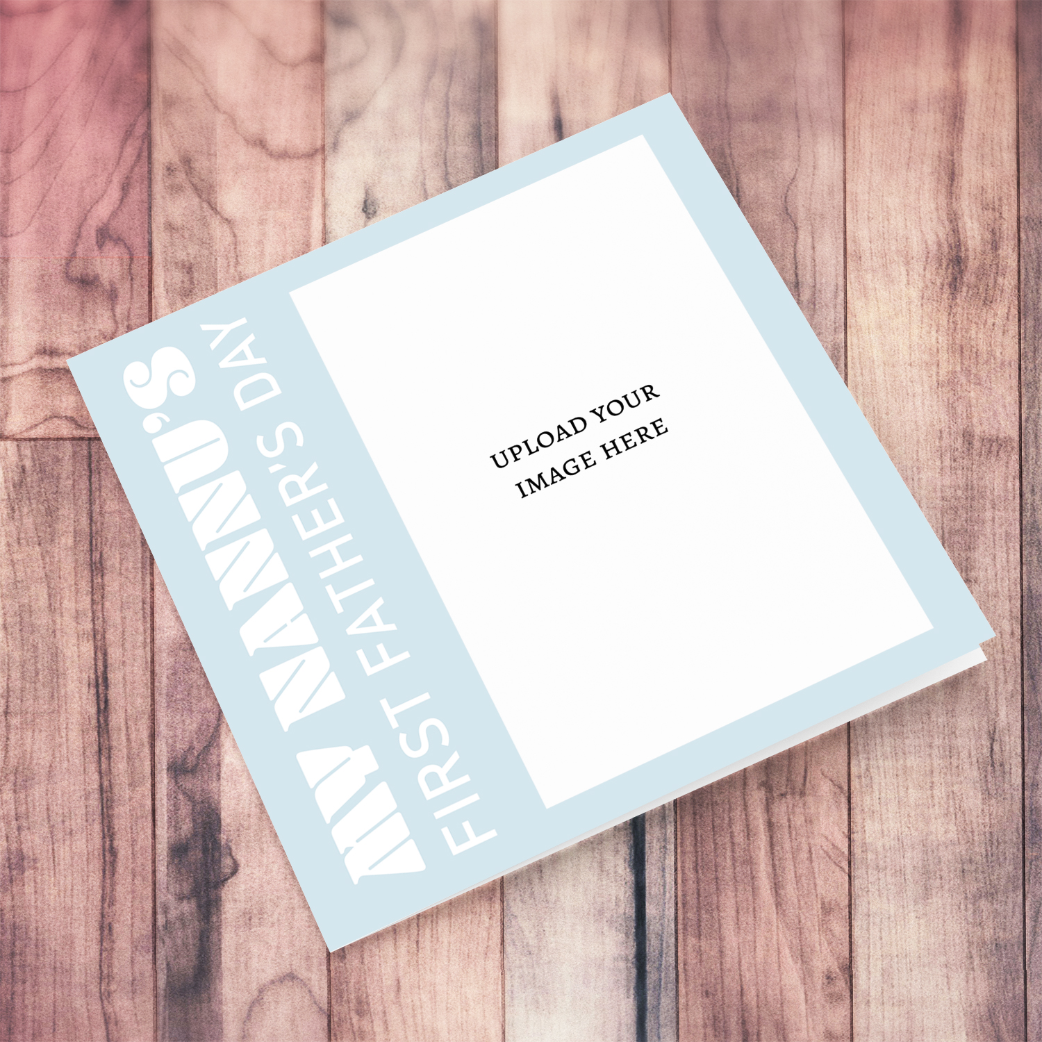 My NANNU FIRST Father's Day photo card in white text and blue / gray background in English