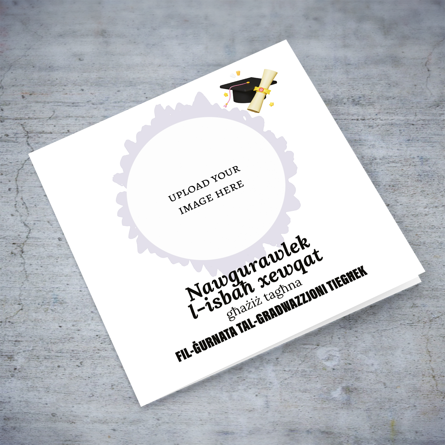 Circle Photo graduation card for male in Maltese