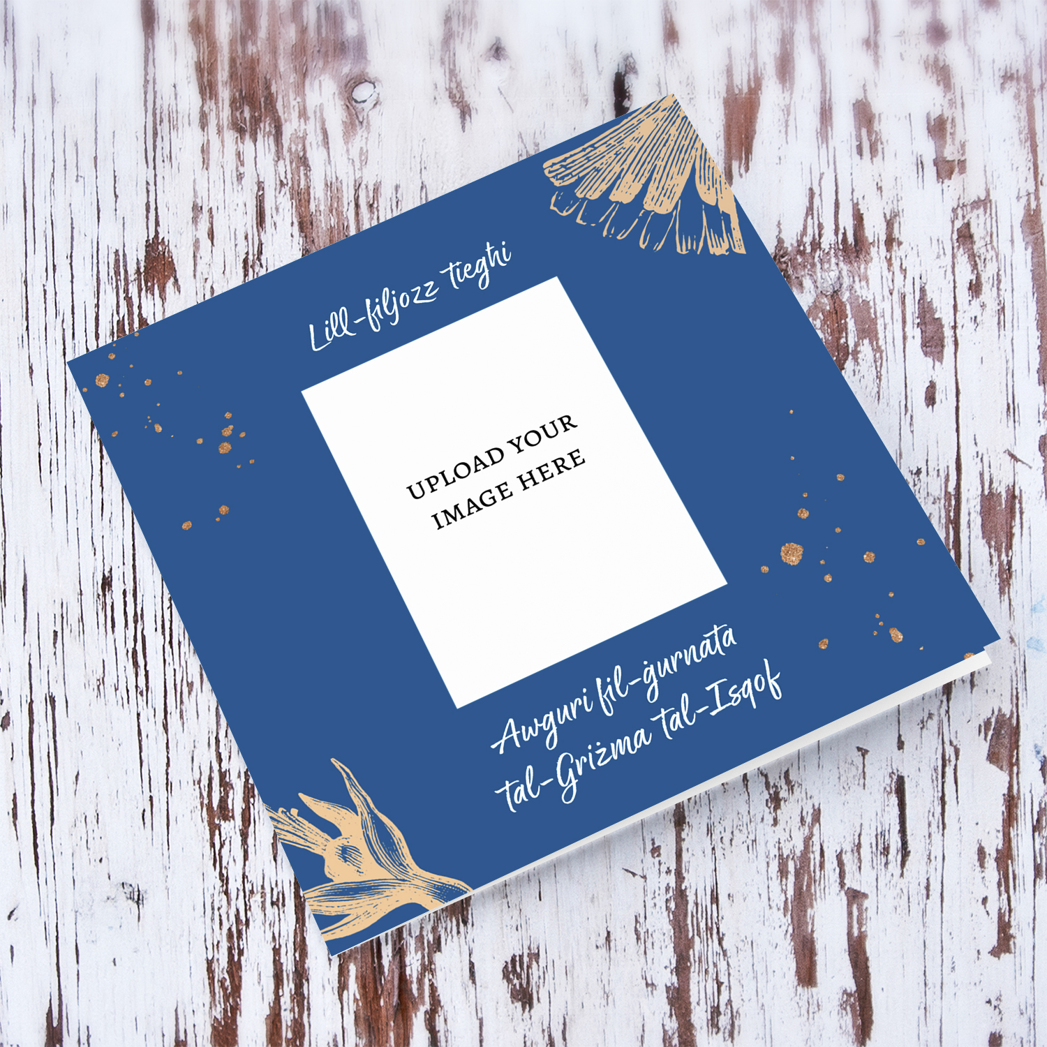 To my Godson on your Confirmation Day - Confirmation greeting card in blue background and golden tones in Maltese