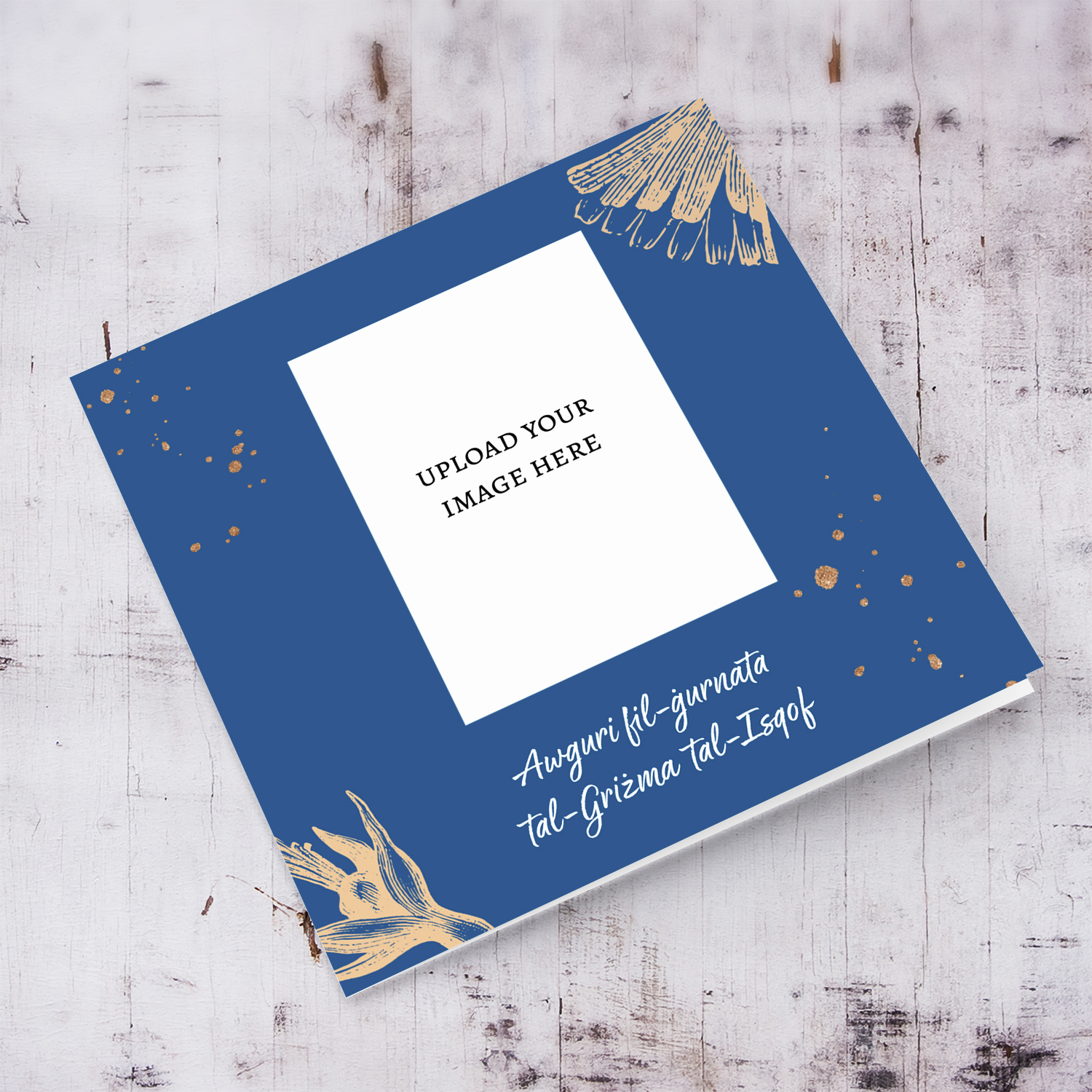 Congratulations on your Confirmation Day - Confirmation greeting card in blue background and golden tones in Maltese