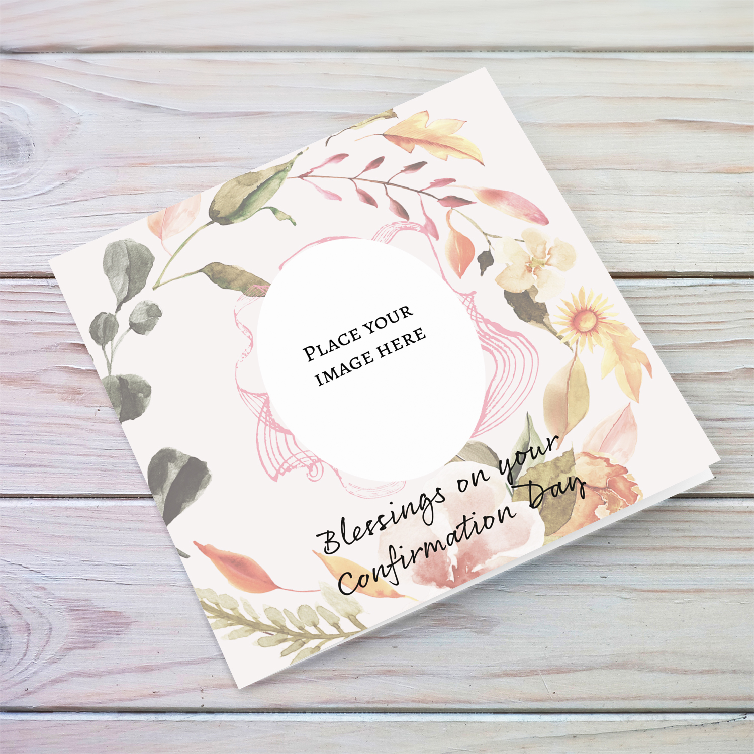 Photo confirmation card for girls with a floral background in English