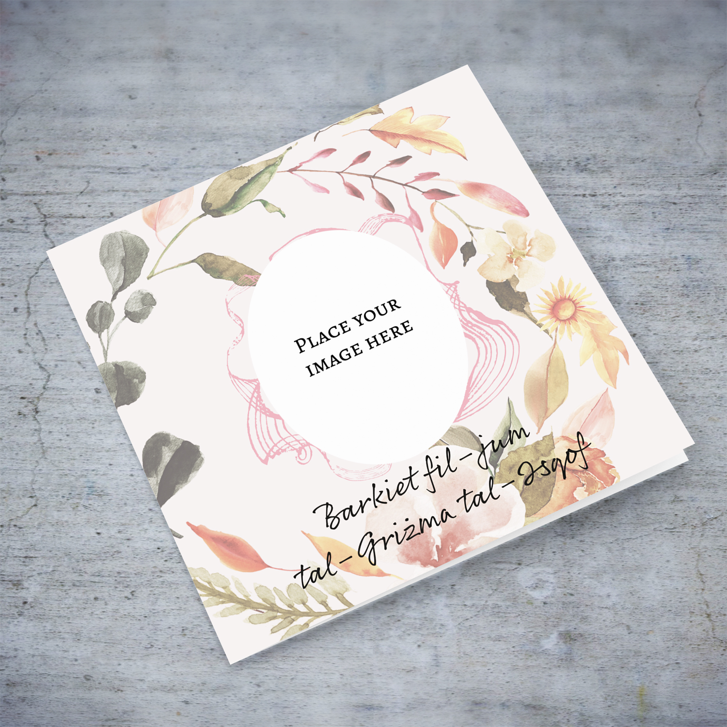 Photo confirmation card for girls with a floral background in Maltese