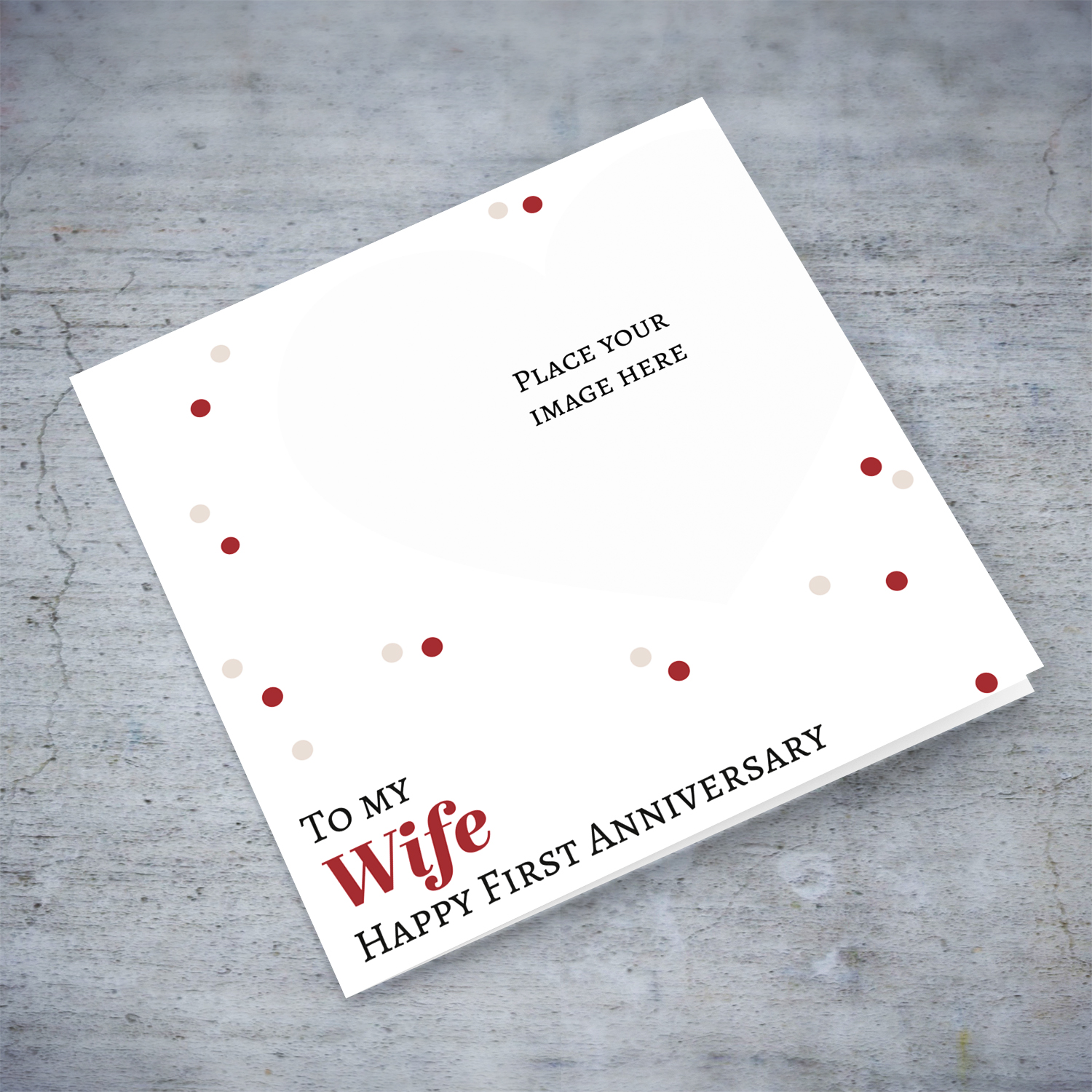 Heart shaped photo card first wedding anniversary for wife in English