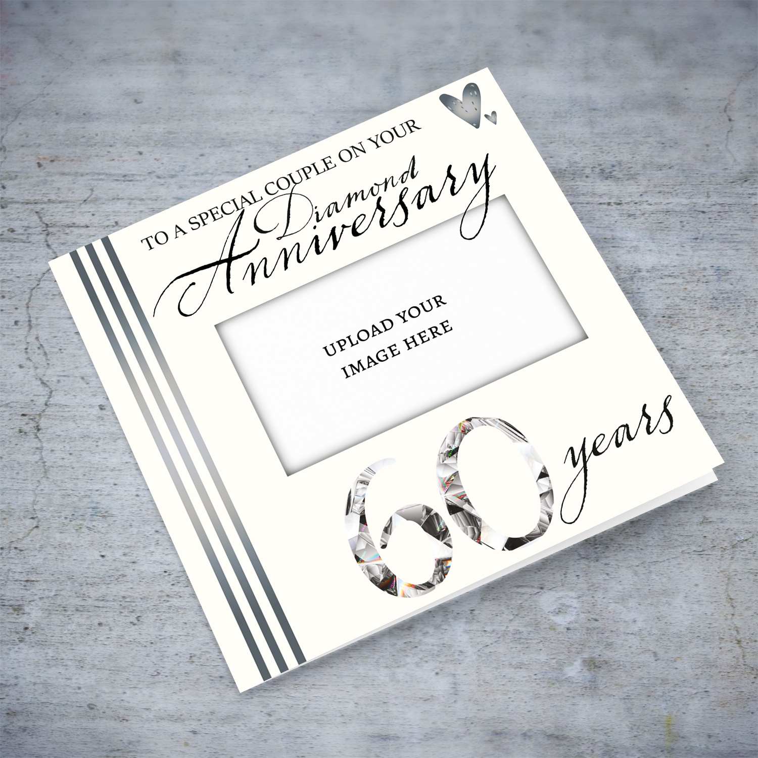 60th Diamond wedding photo anniversary card for a special couple in black and grey text in English