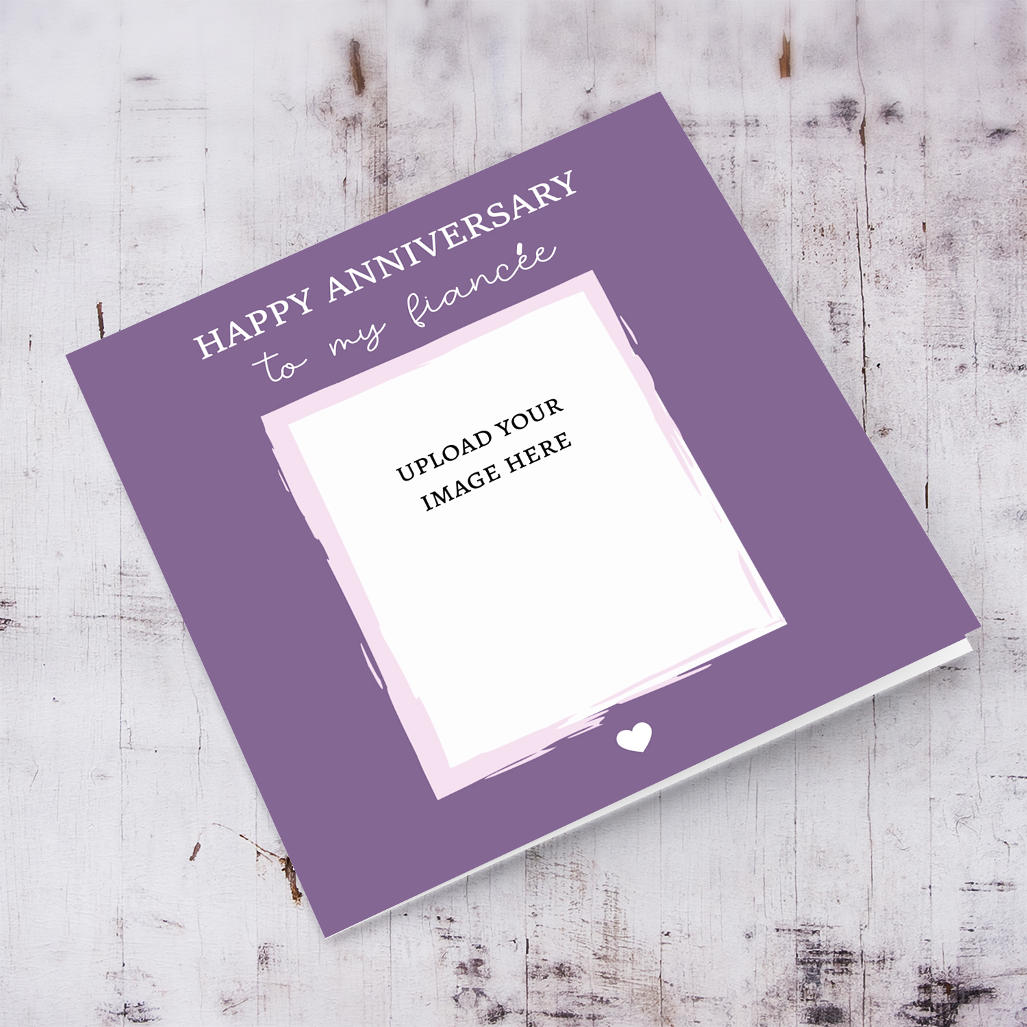 Anniversary photo card to my fiancée in purple background and white text (English)