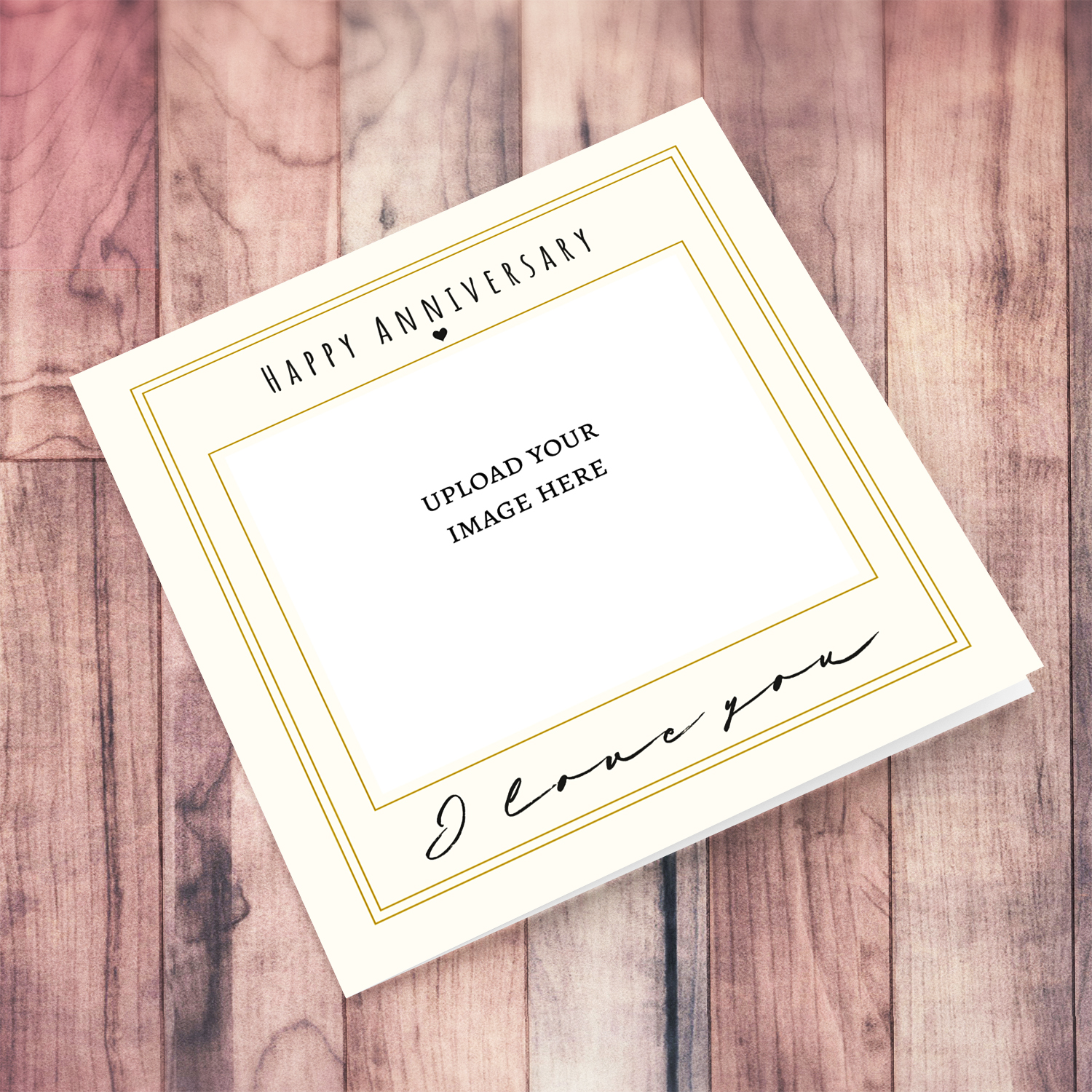 A photo Anniversary card for a loved one in neutral background and golden border - I love you in English (unisex)
