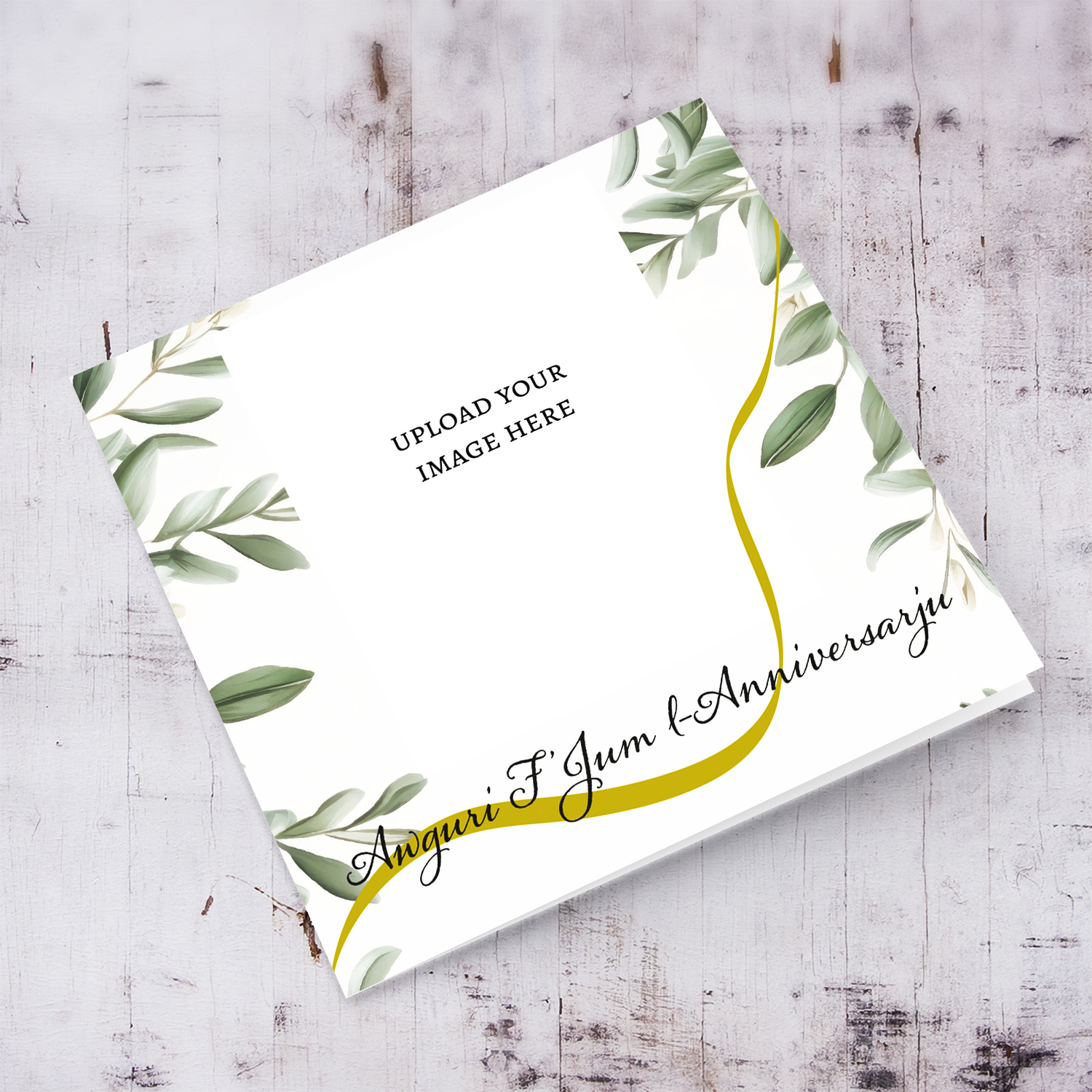 Happy Anniversary photo card with olive leaves in Maltese