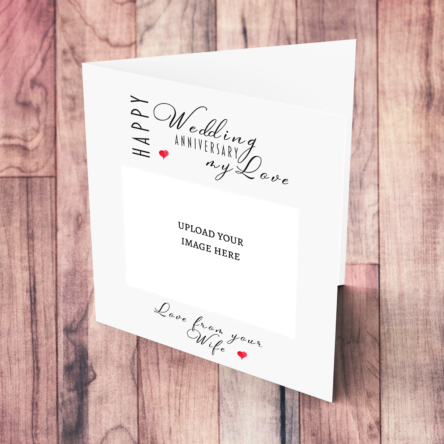Minimalist photo Anniversary card FROM WIFE in light gray background and small heart in English (Photo Tip: Black & White)