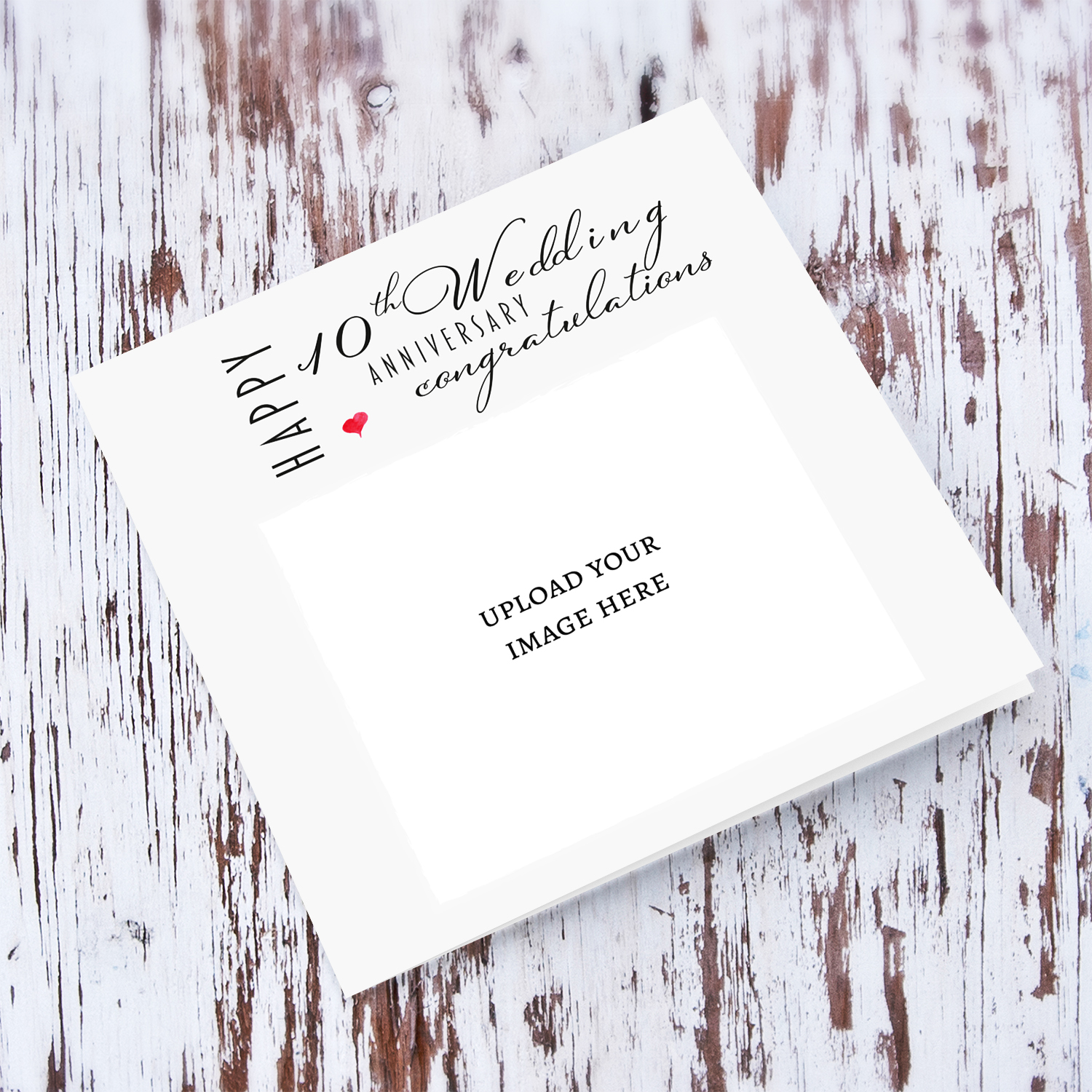 Minimalist photo 10th Anniversary card in light gray background and small heart in English (Photo Tip: Black & White) 