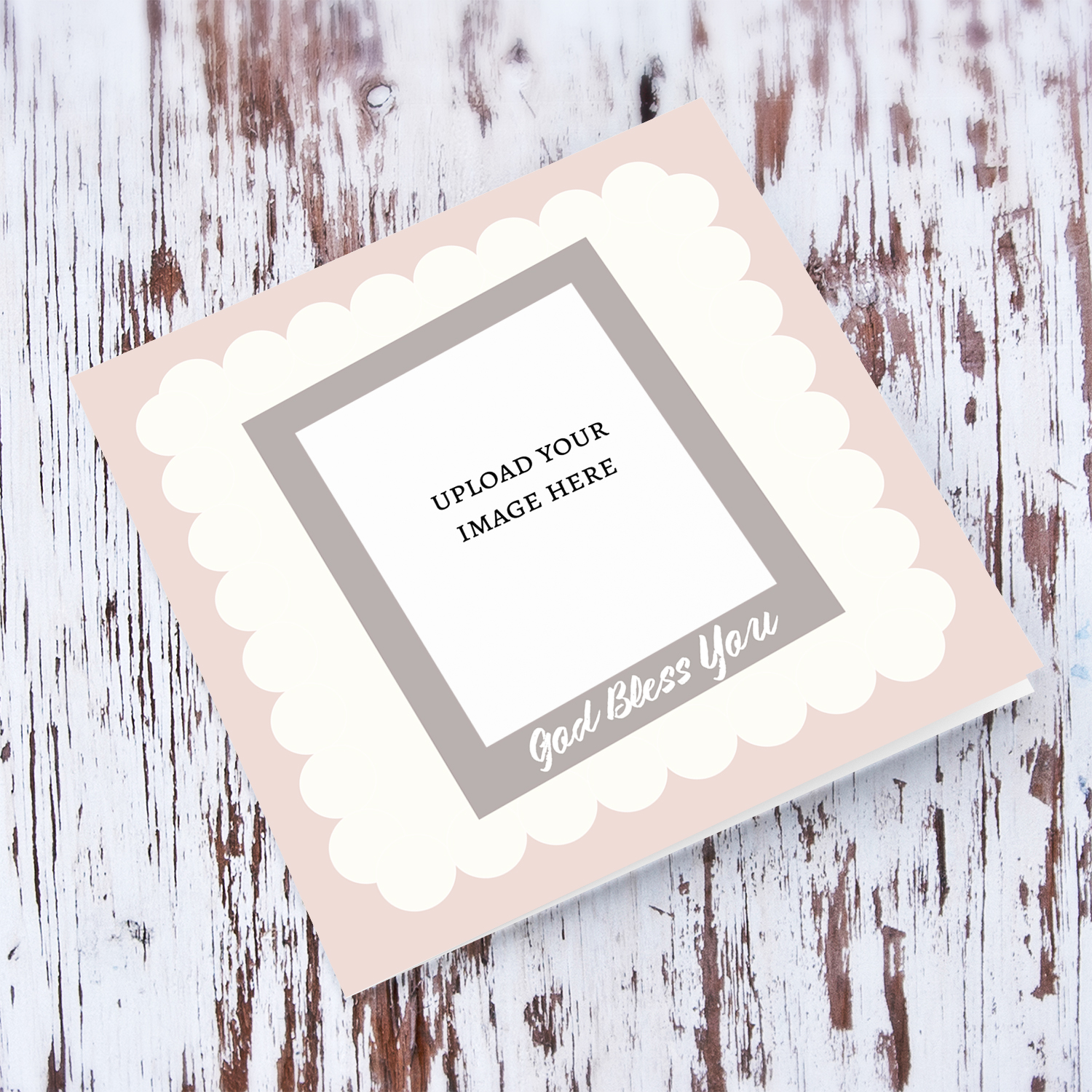 A beautiful photo card in light pink & cream pastel colours in English (Blank message inside)