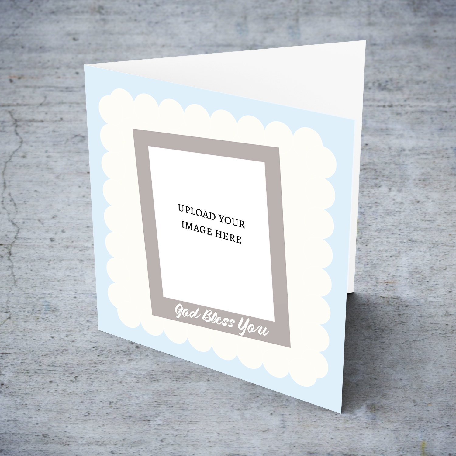 A beautiful photo card in light blue & cream pastel colours in English (Blank message inside)