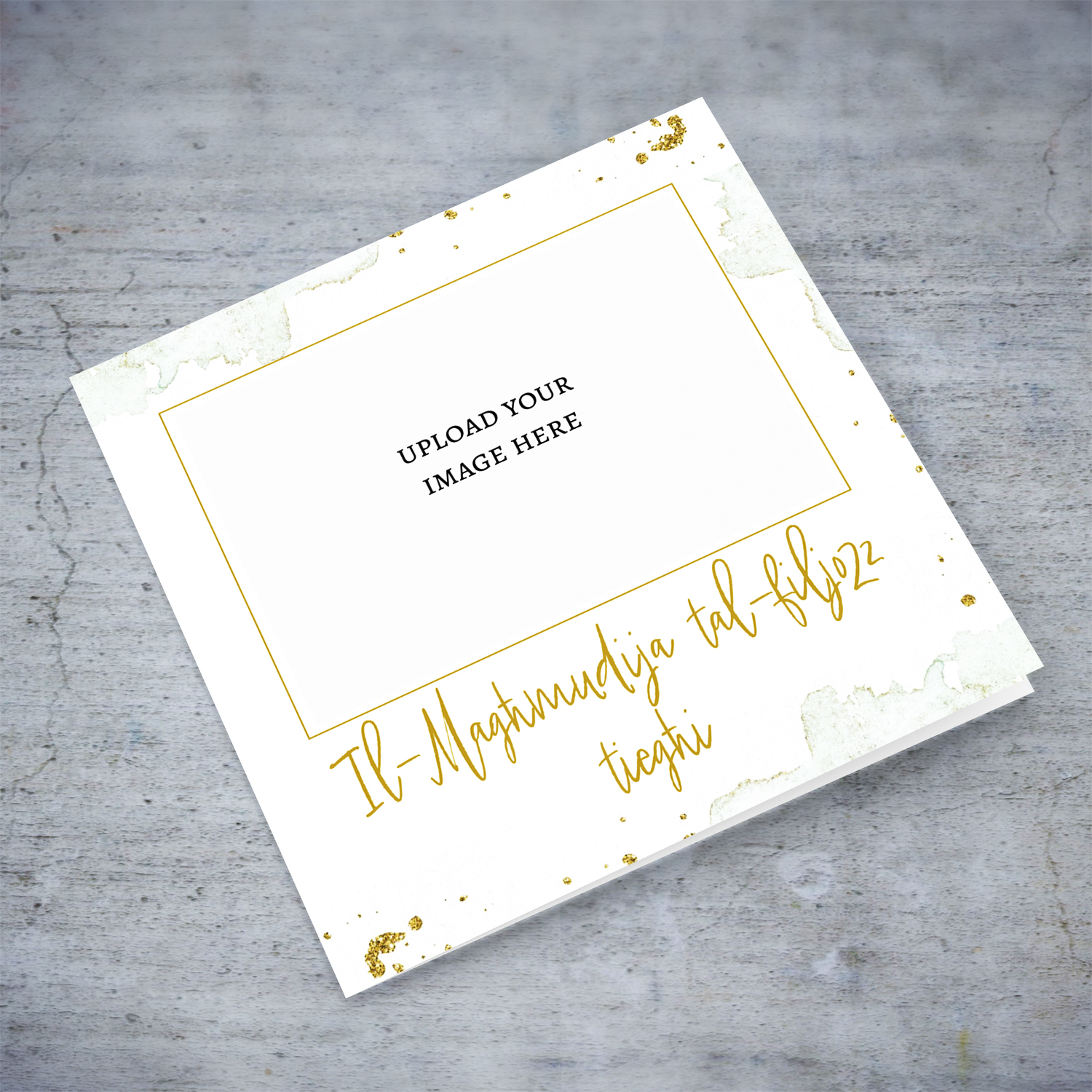 Baptism photo card for Godson with golden text and photo border in Maltese