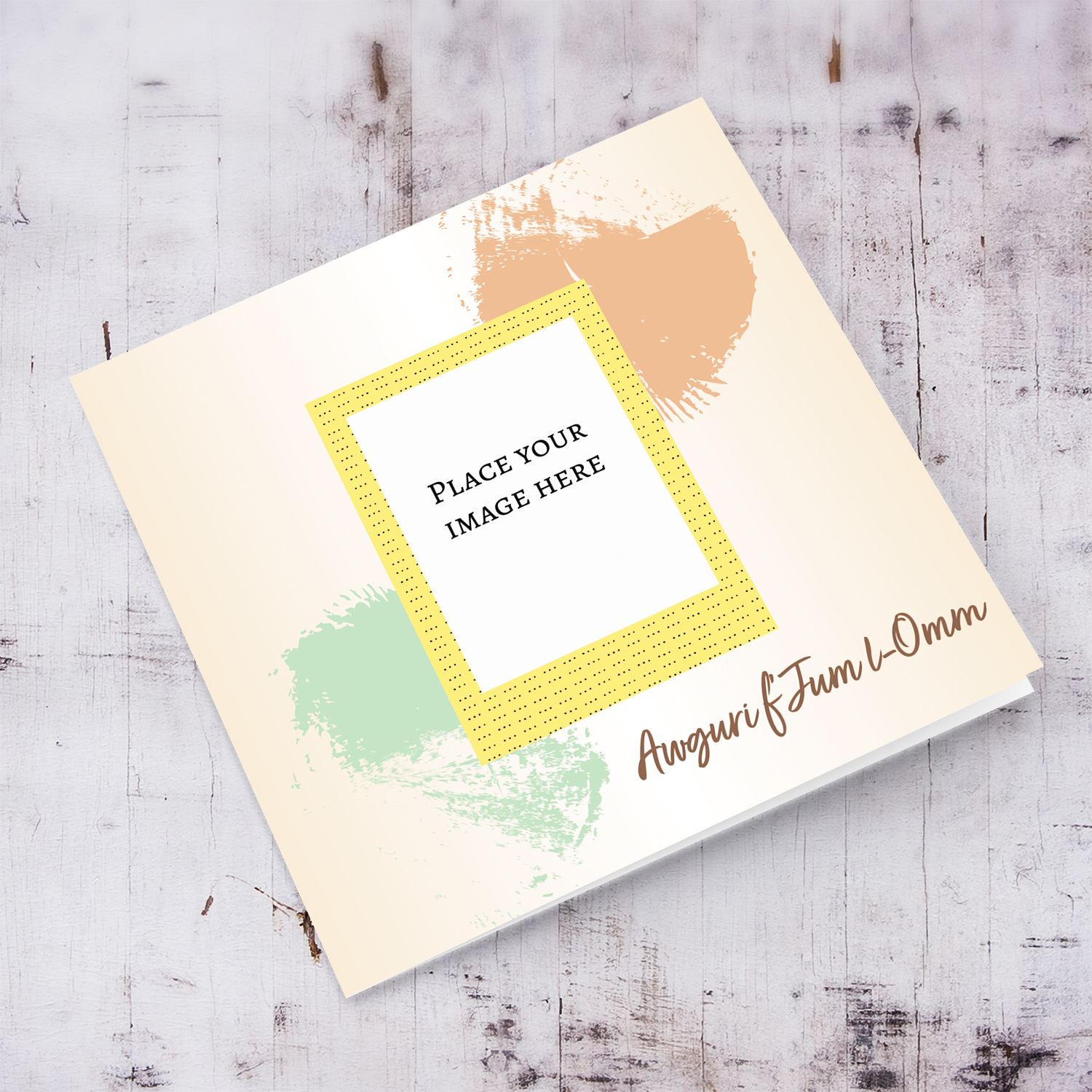 Natural light gradient background with green and brown brush strokes photo mother's day card in Maltese