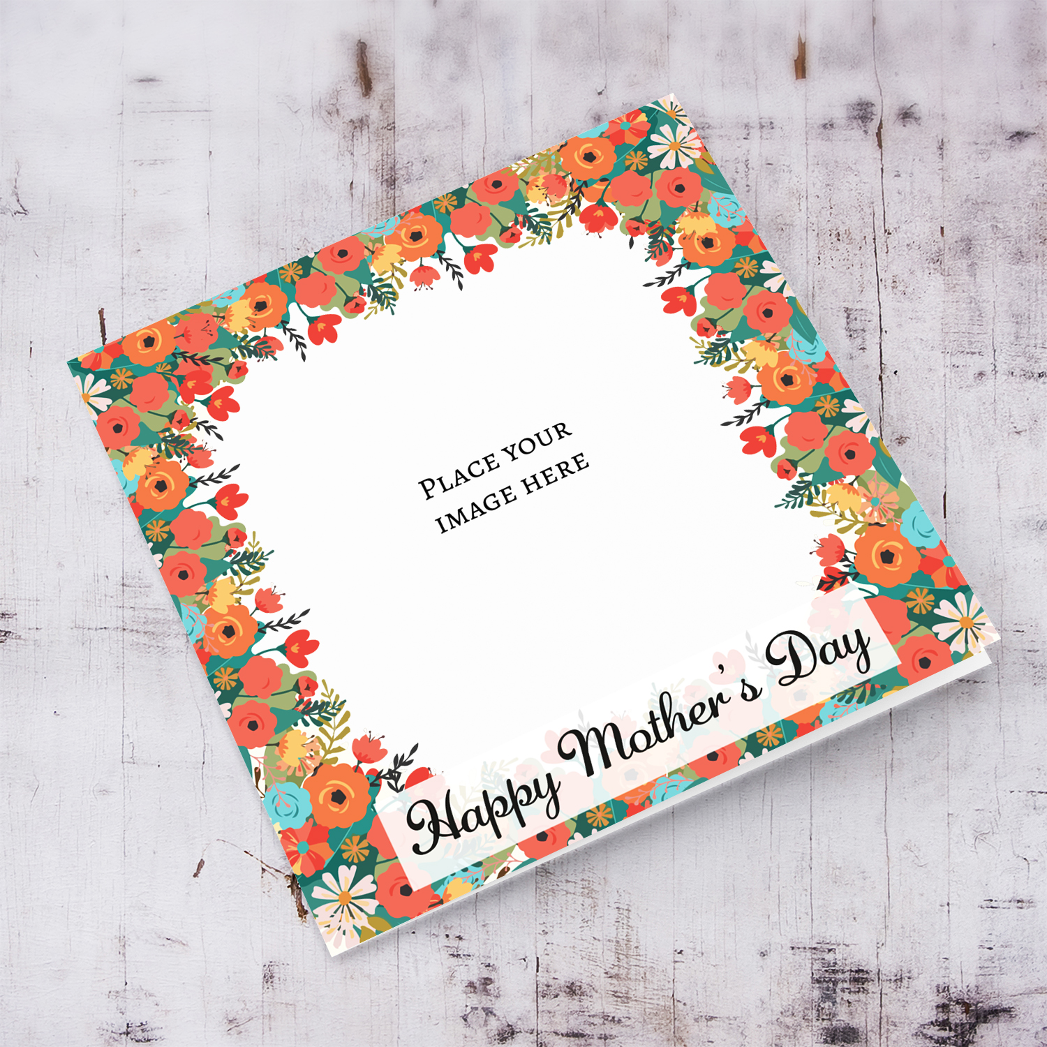 Floral border photo mother's day card in English