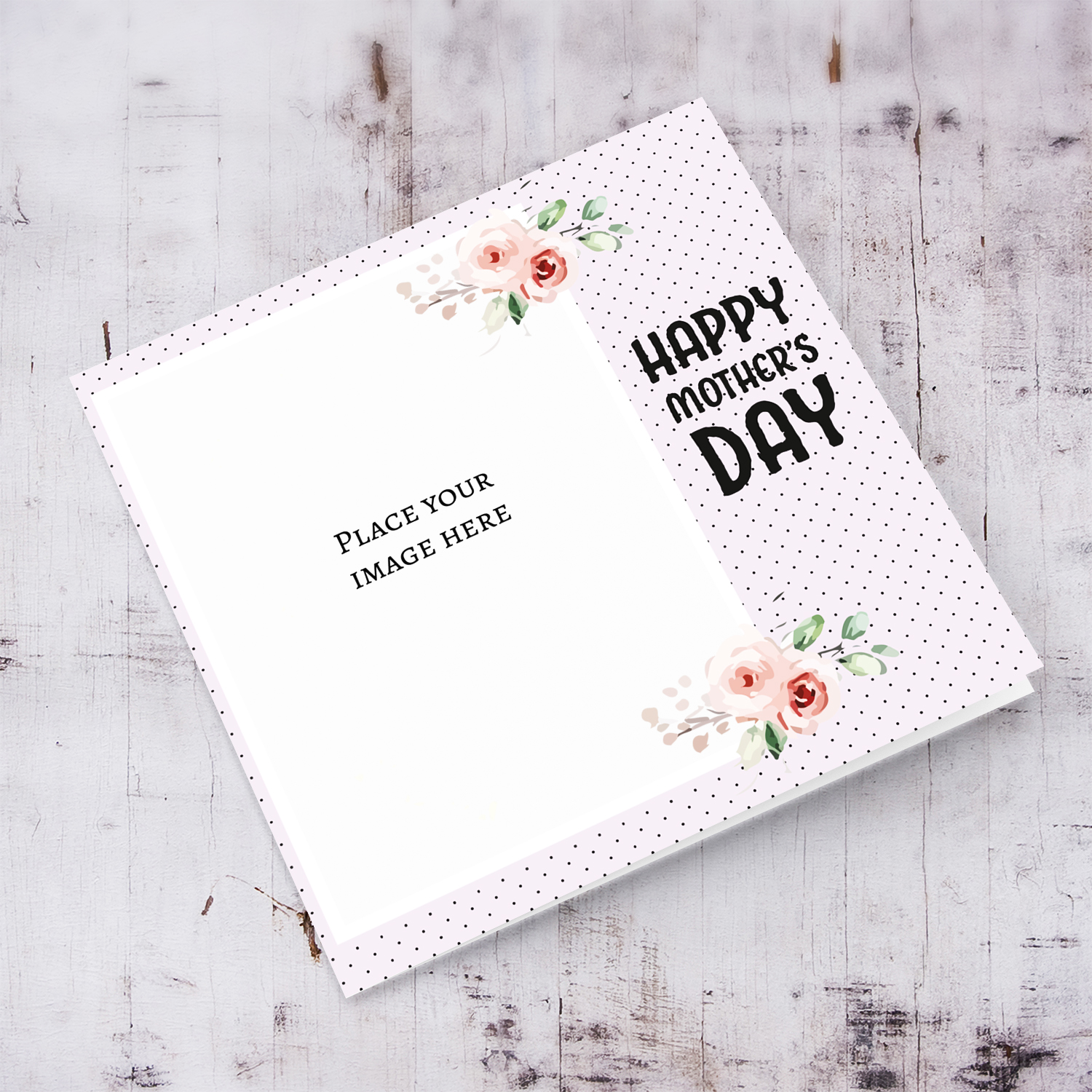 Light pink with dotted background and flowers photo mother's day card in English