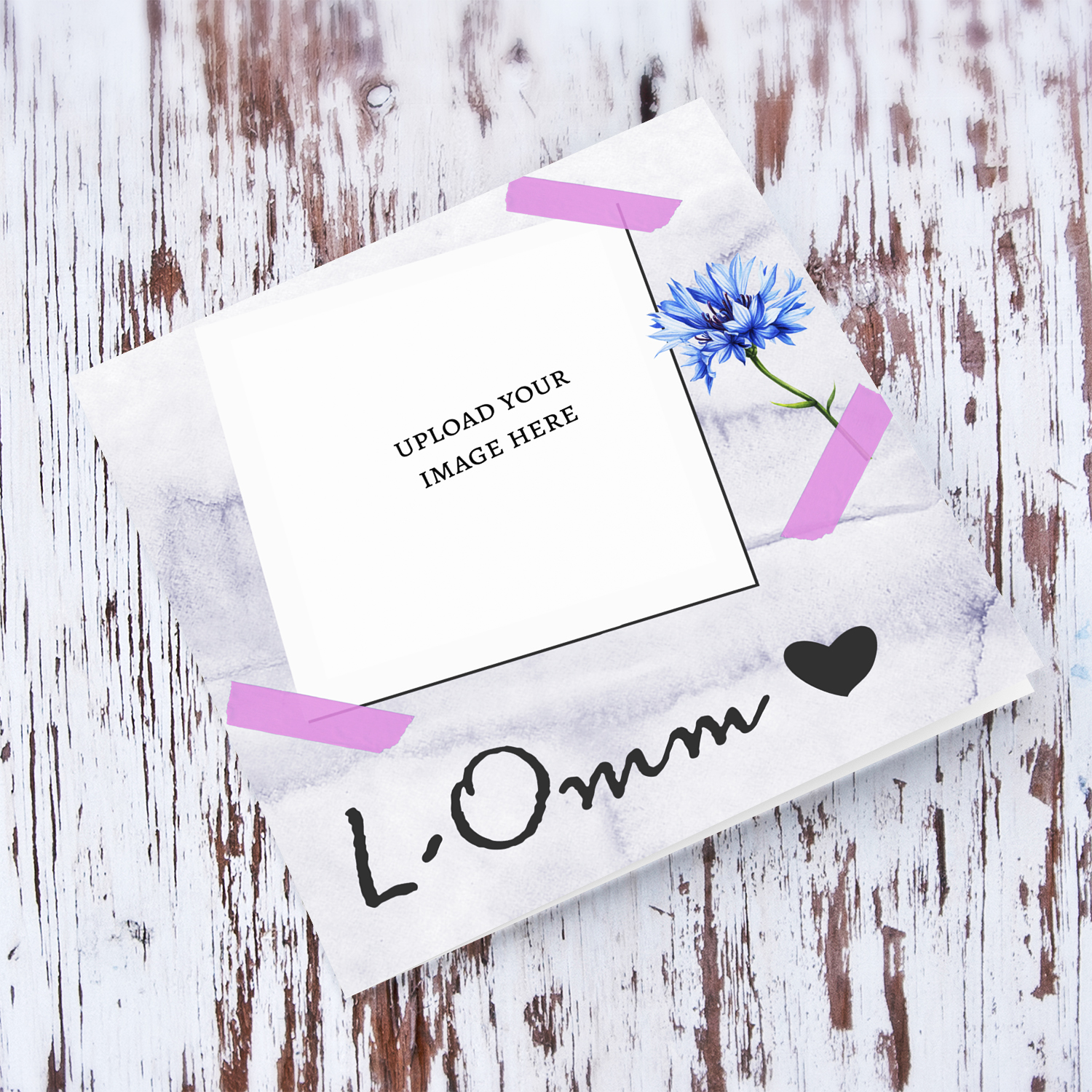 Photo mother's day card with blue flower and pink tape in Maltese