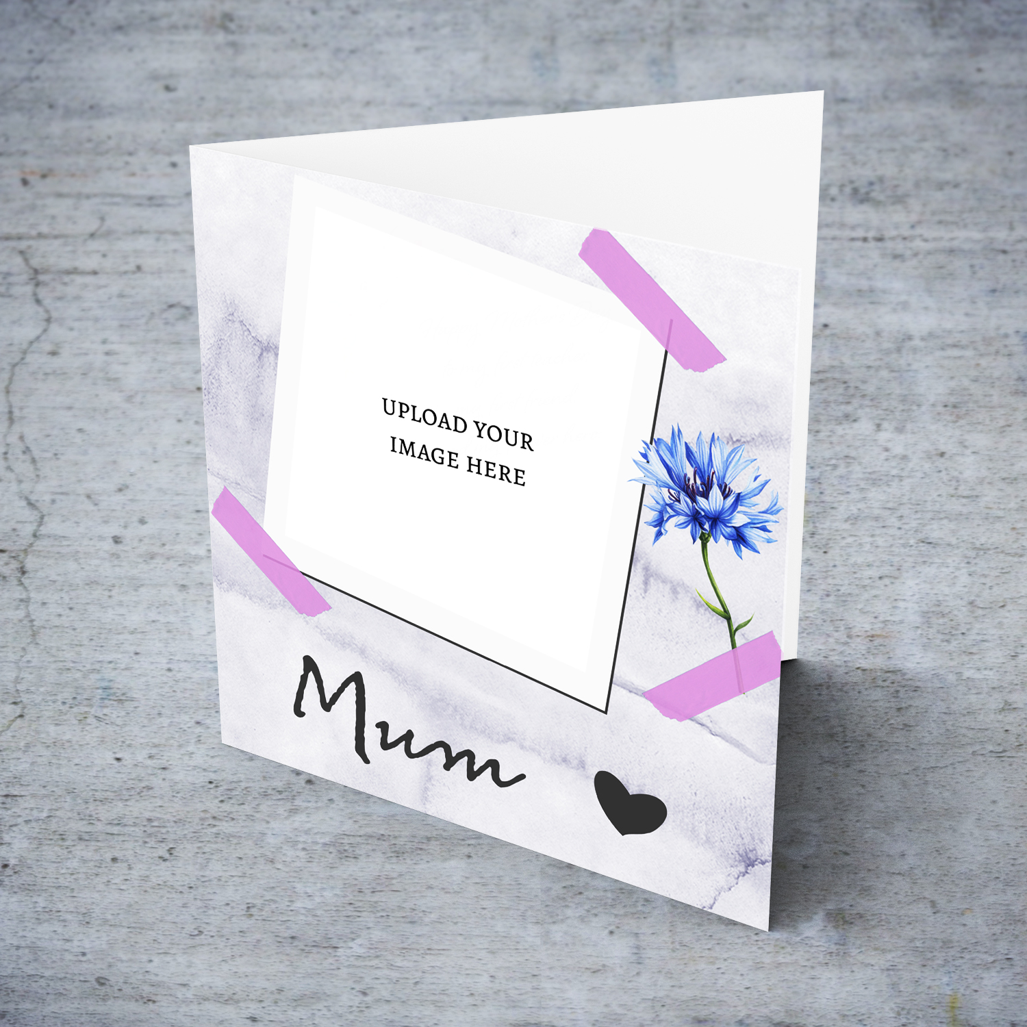 Photo mother's day card with blue flower and pink tape in English