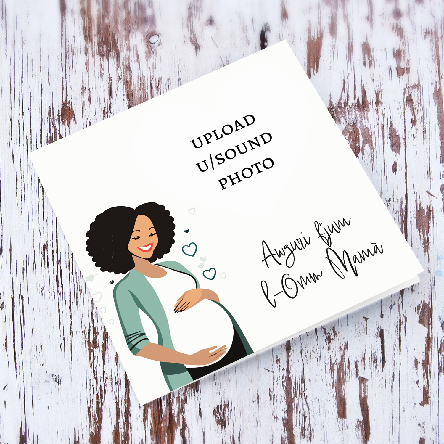 Cute mummy to be - heart shaped photo mother's day card  in Maltese