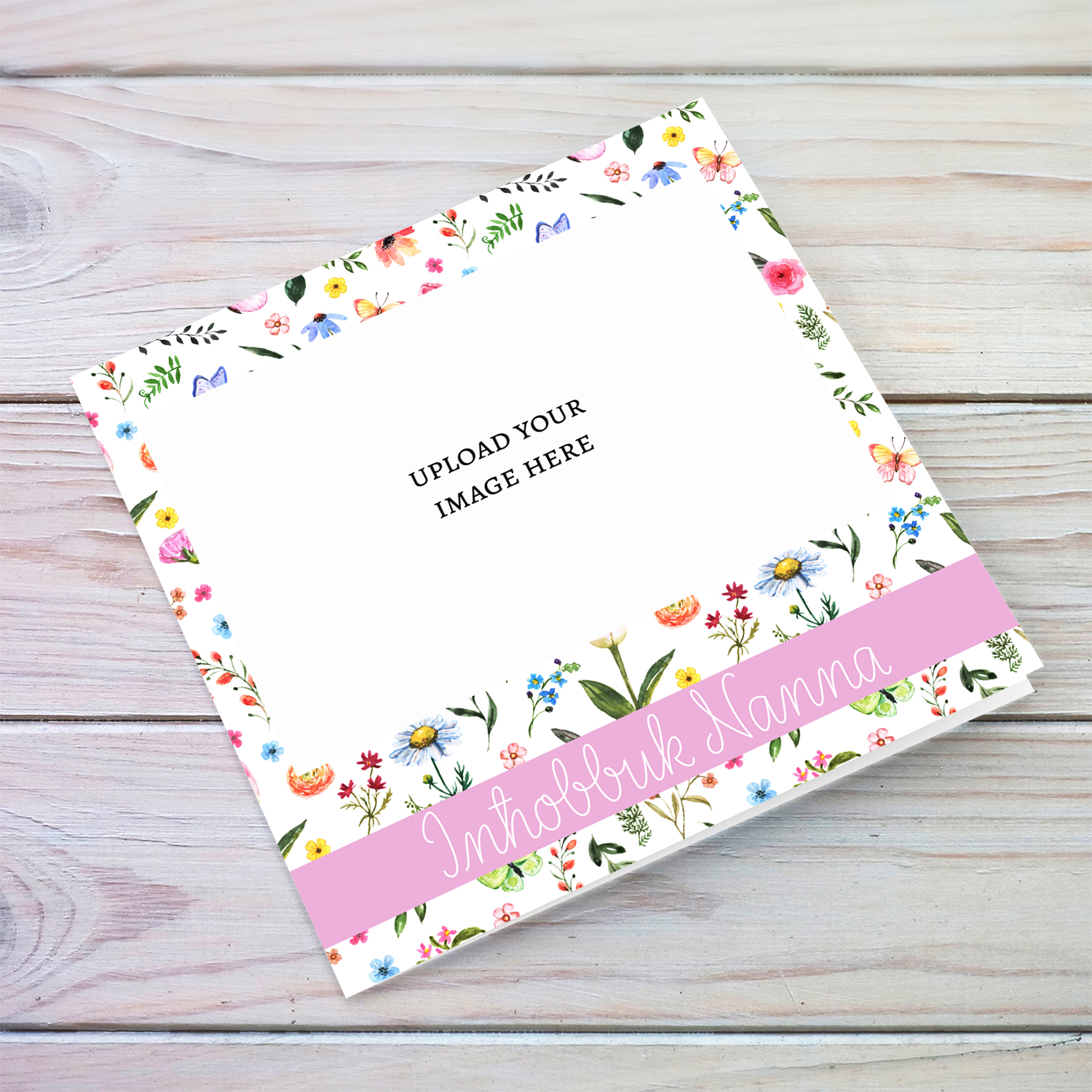 Colourful flower & butterfly background Mother's Day photo card for Grandma in English