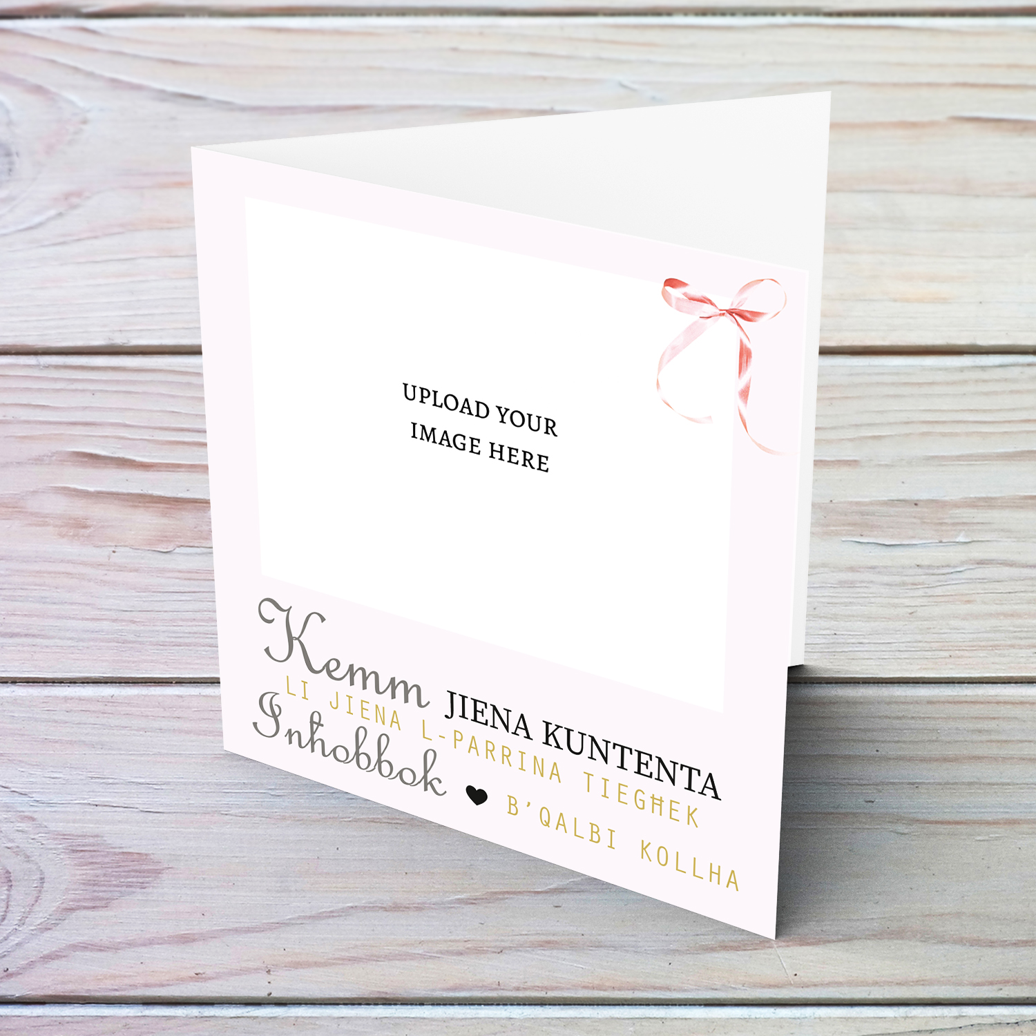 So happy to be your Godmother photo baptism card for girls in pink background featuring a cute petite pink bow in Maltese
