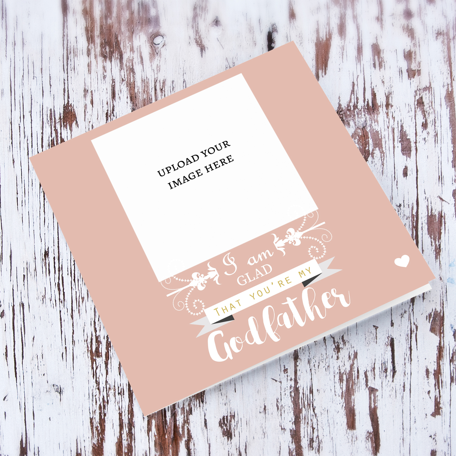 I am glad that you're my Godfather - Photo Baptism Card in a shade of pink background and white text English