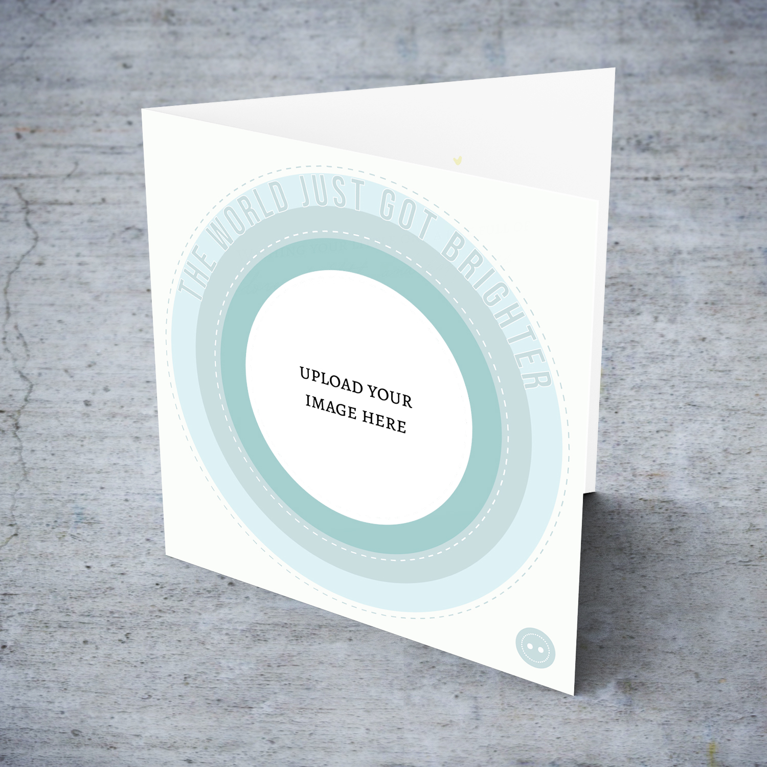 A photo new born card with circles in tones of green, gray and light blue - the world just got brighter in English