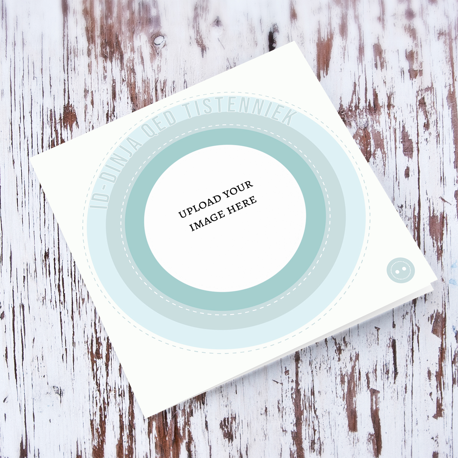 A photo new born card with circles in tones of green, gray and light blue - the world is waiting for you - in Maltese