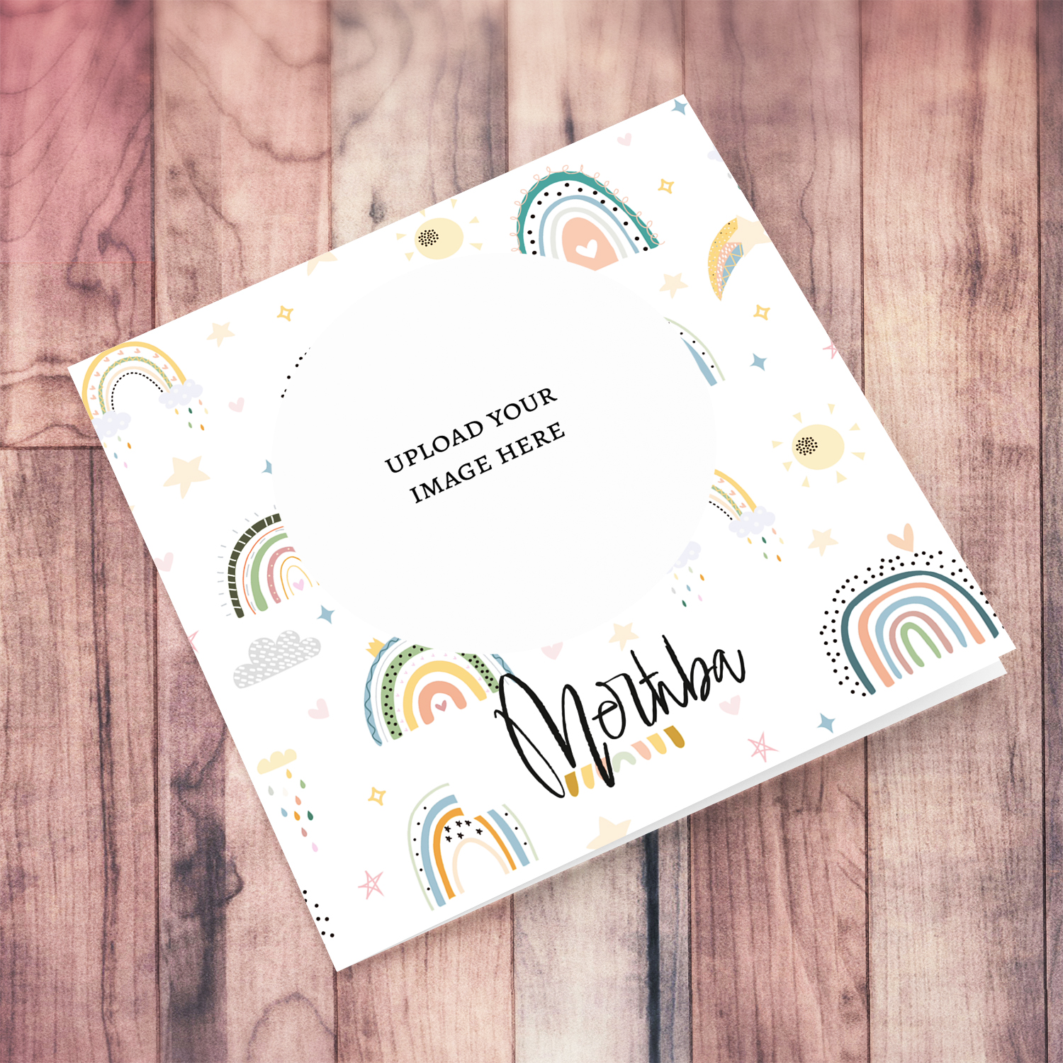Rainbow themed photo card new born card in Maltese (unisex)