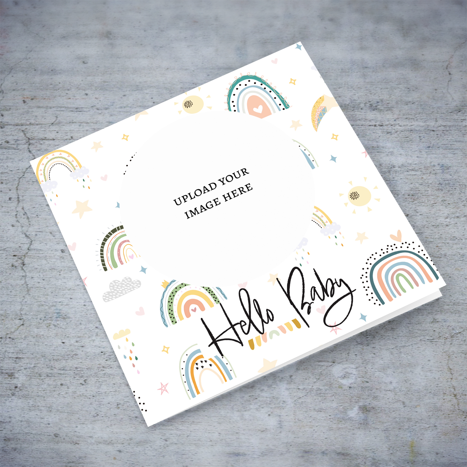 Rainbow themed photo card new born card in English (unisex)