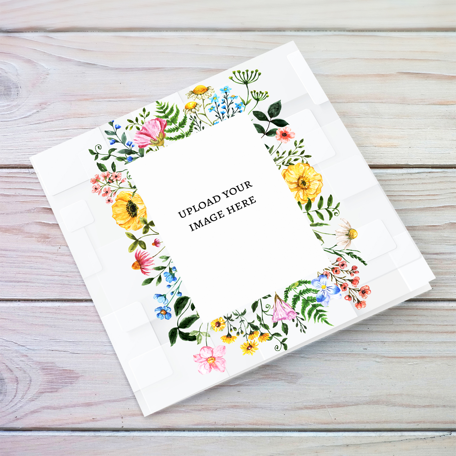 An open photo card with a floral border (no language & blank message) for any occasion
