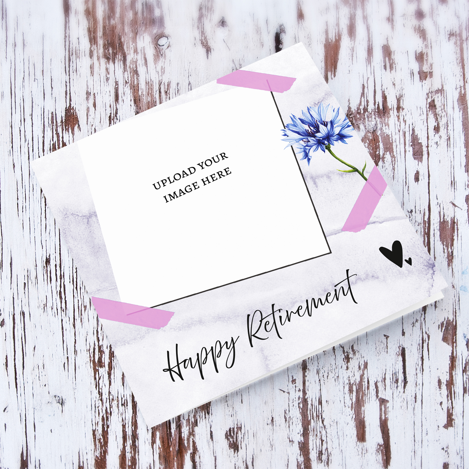 Photo Happy Retirement card with blue flower and pink tape in Maltese