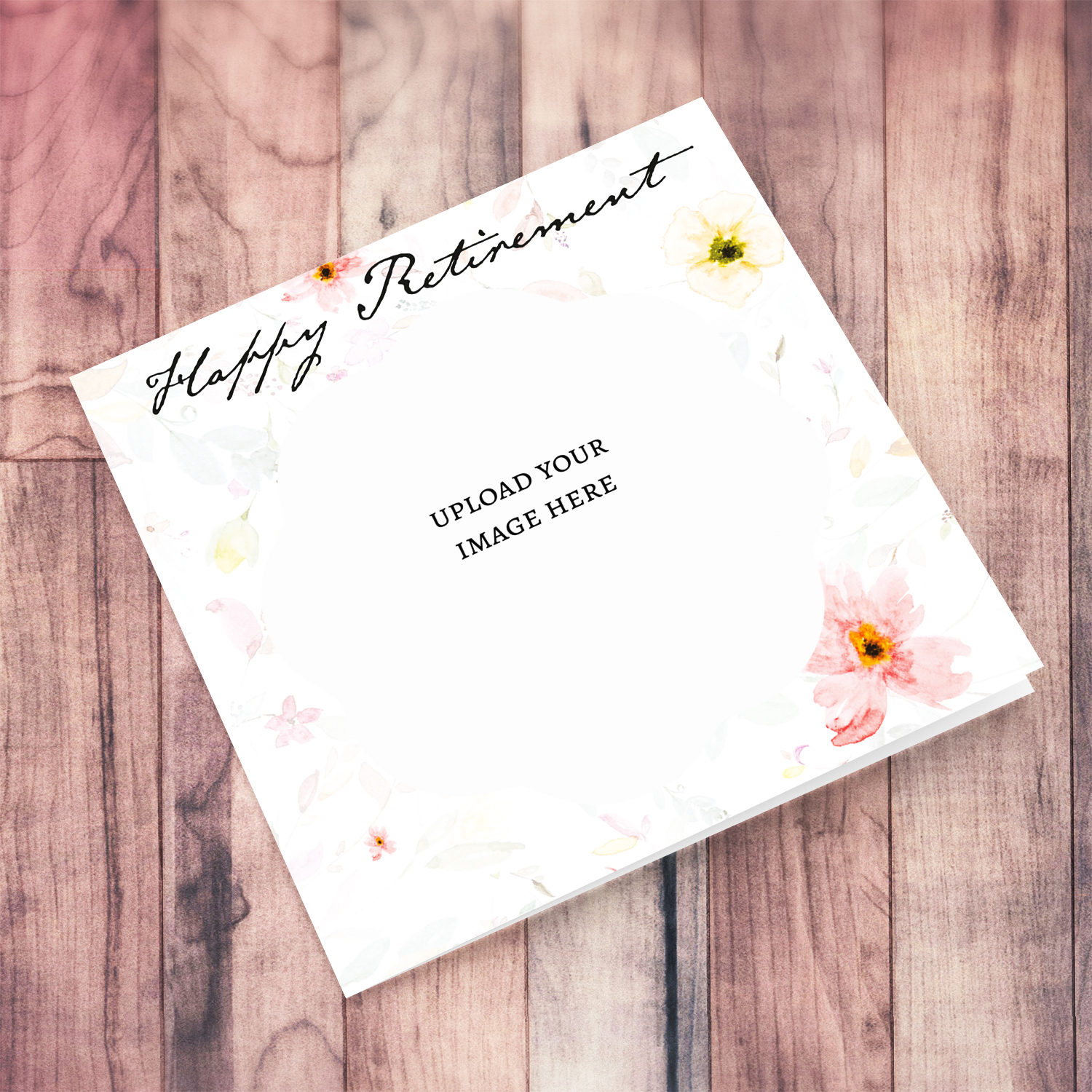 A delicate floral background photo Retirement card with a blank message in English