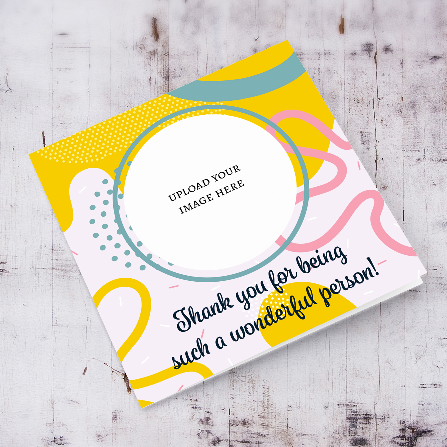 Colourful and patterned photo open thank you card in English