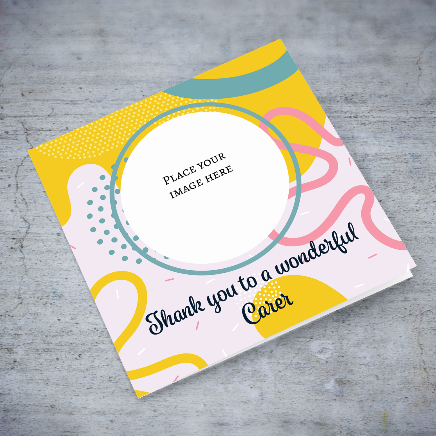 Child Care Centre Colourful and patterned photo thank you card for Carer in English