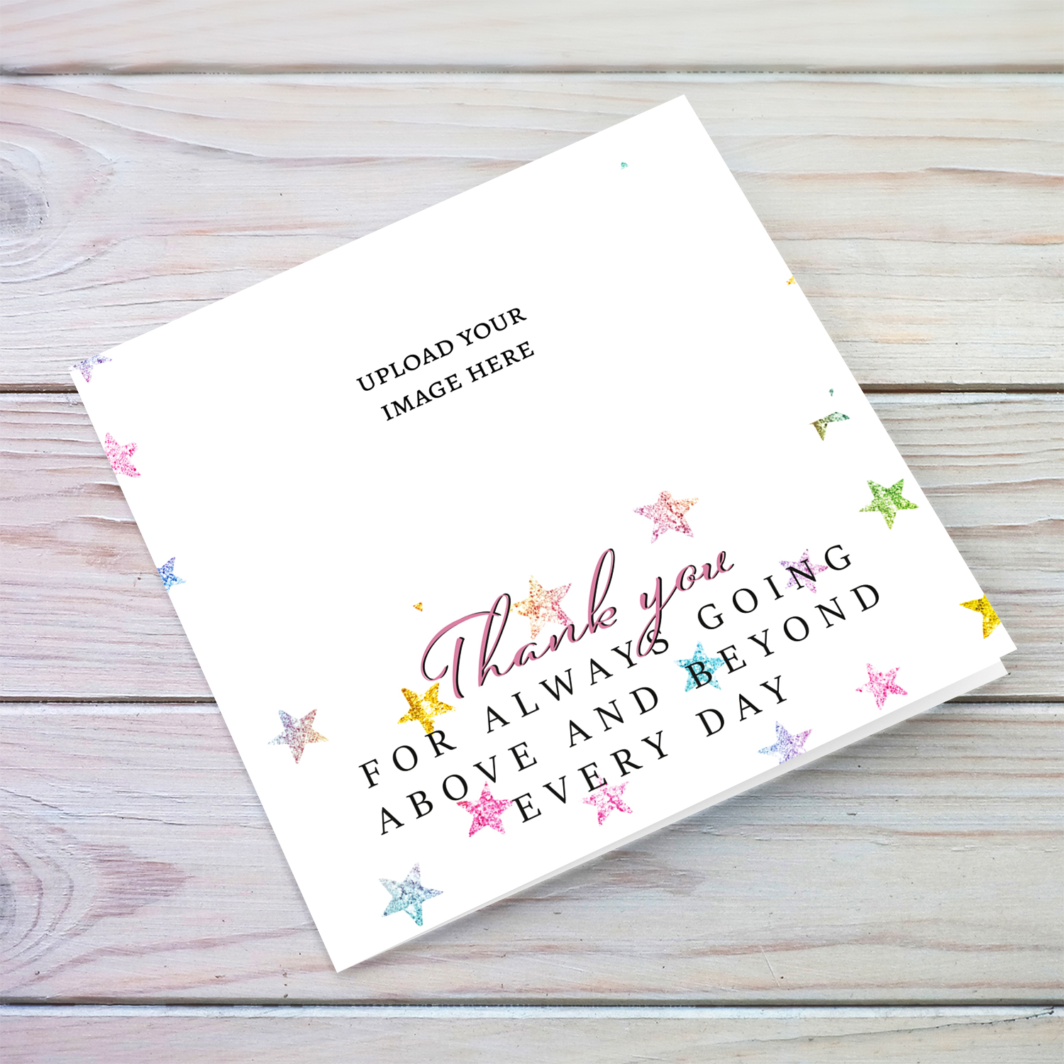 Beautiful and colourful star themed thank you card in English 