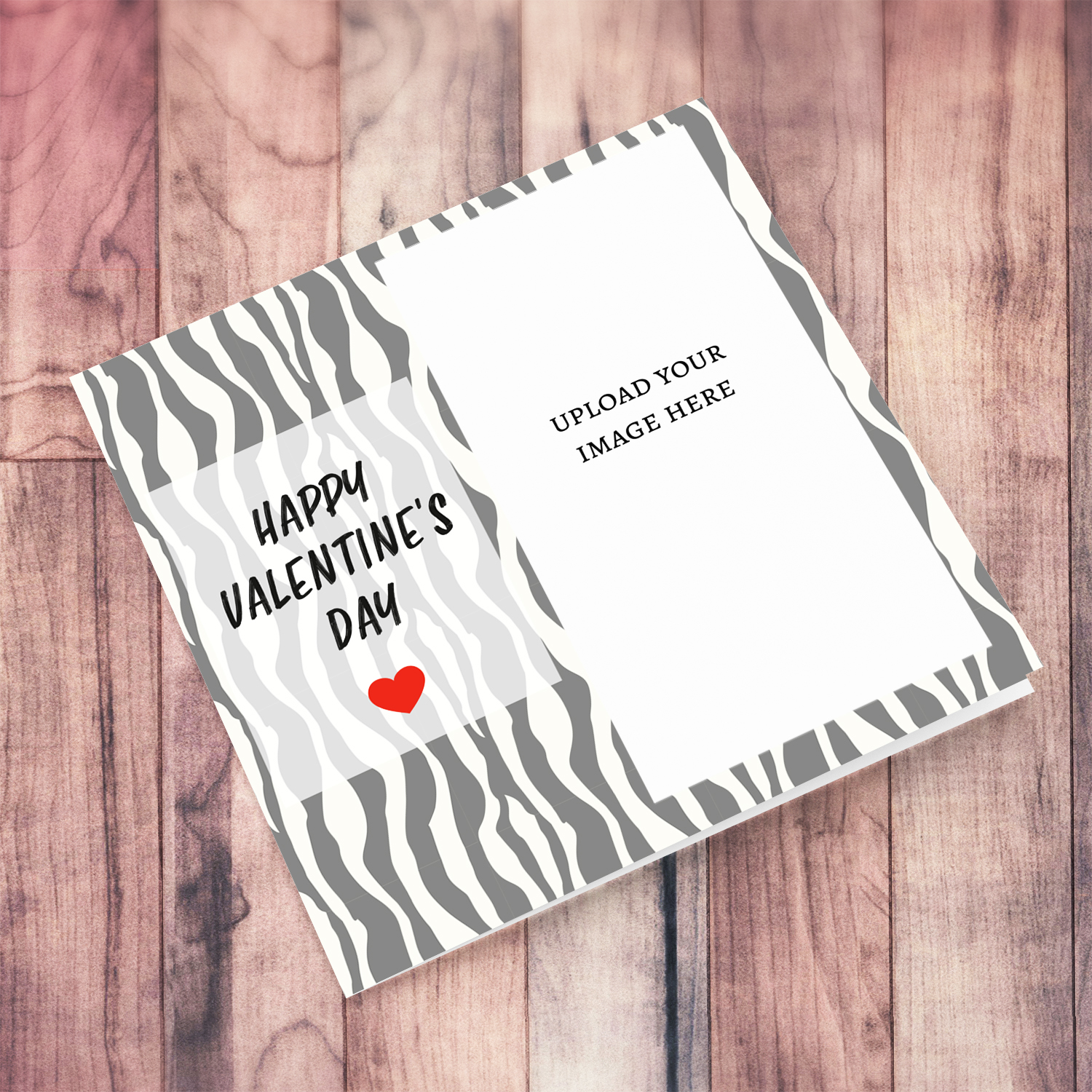 Zebra print background Valentines photo card in English