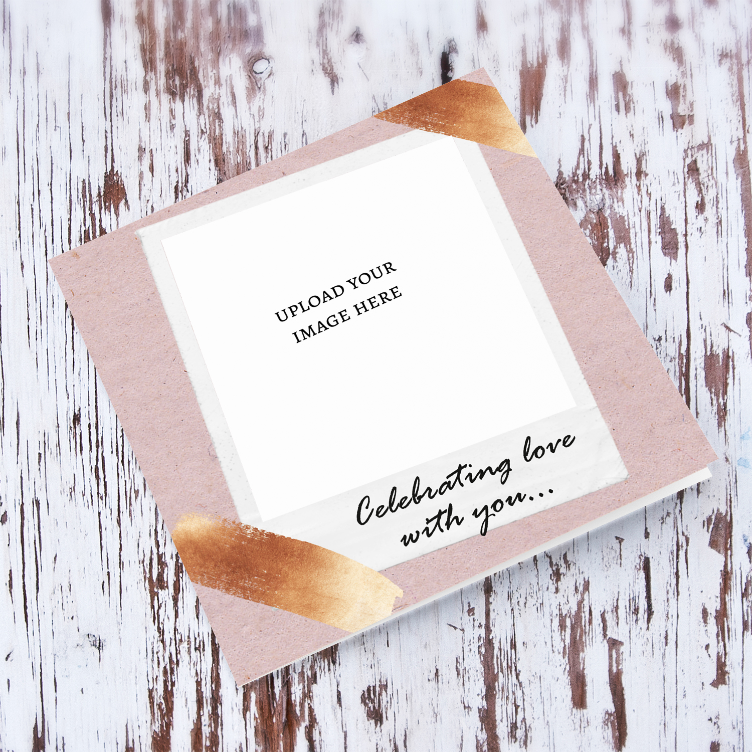 Photo card in old rose background and touches of gold in  English